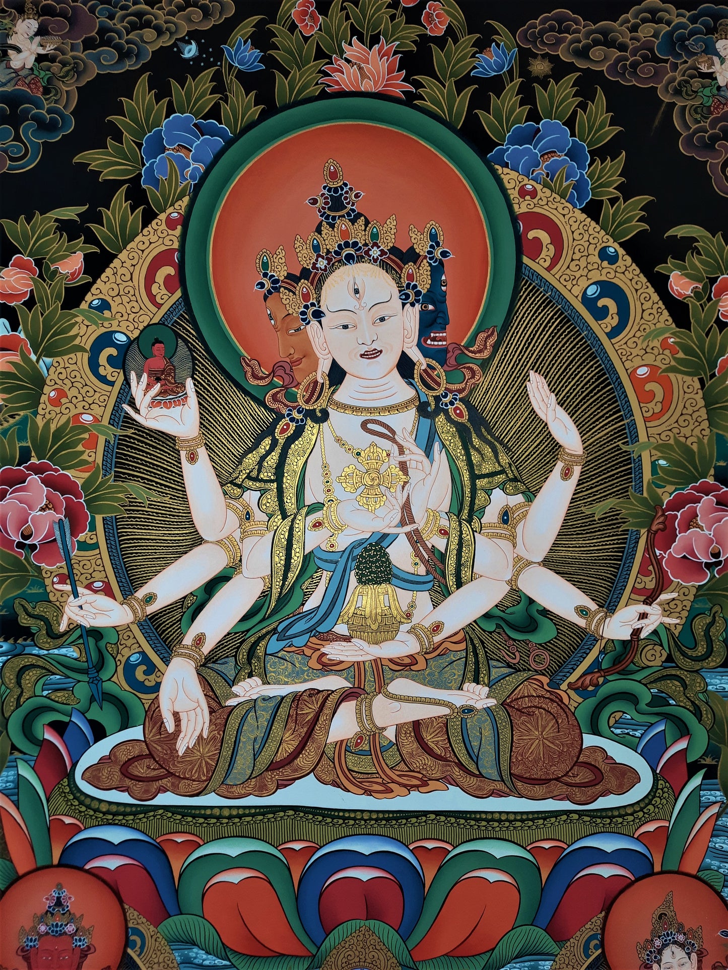 NAMGYALMA – THE CROWNED MOTHER BUDDHA | Hand-Painted Tibetan Thangka