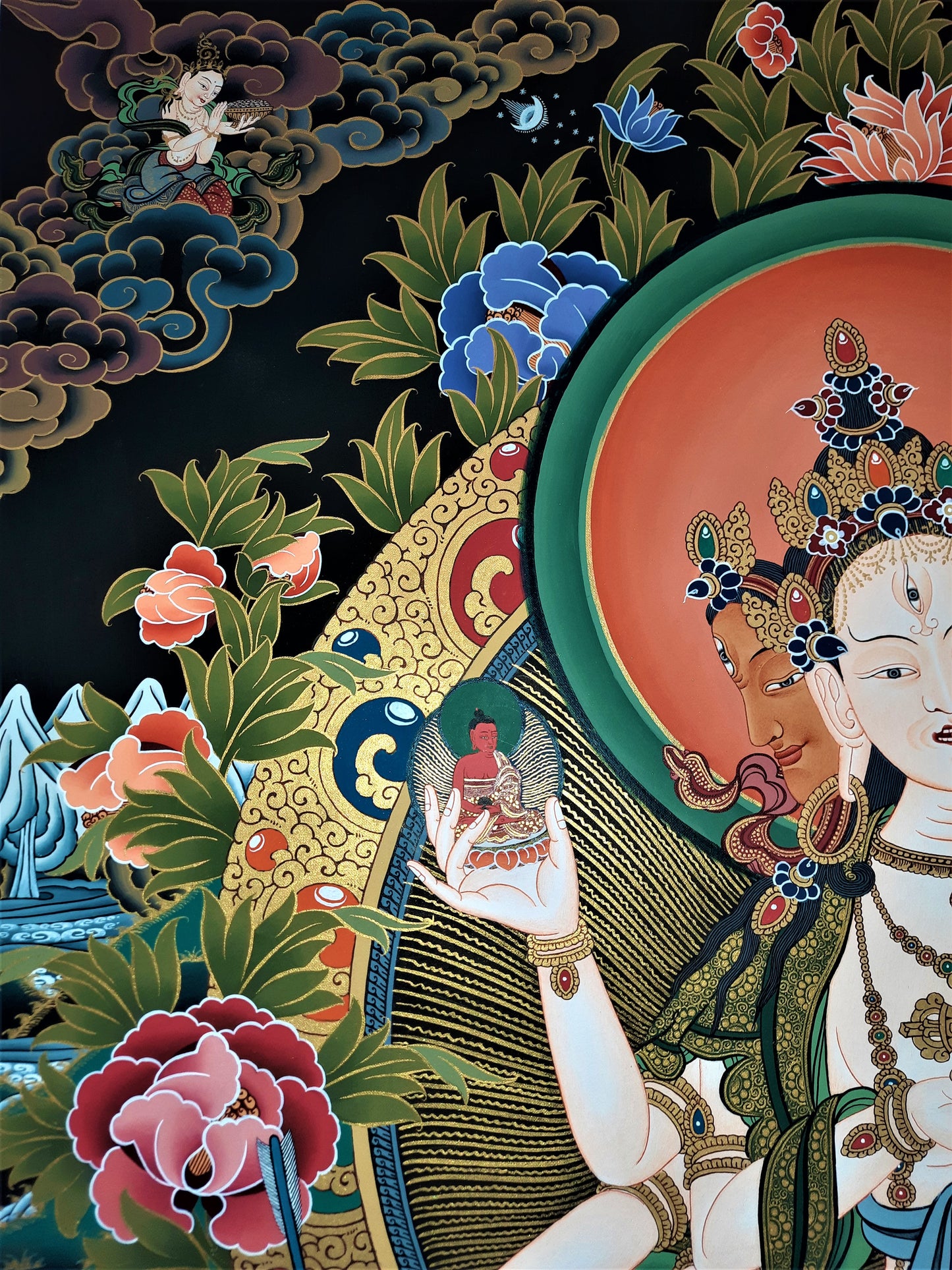 NAMGYALMA – THE CROWNED MOTHER BUDDHA | Hand-Painted Tibetan Thangka
