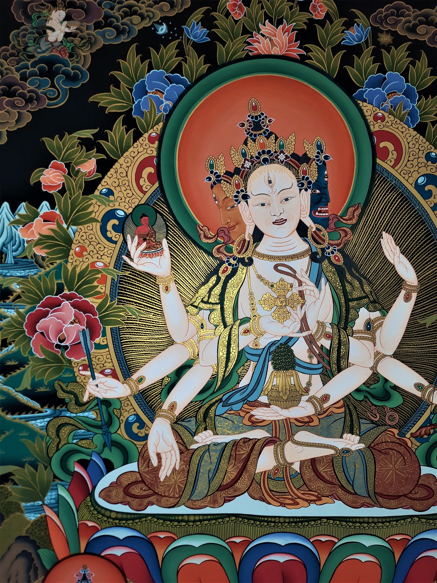NAMGYALMA – THE CROWNED MOTHER BUDDHA | Hand-Painted Tibetan Thangka