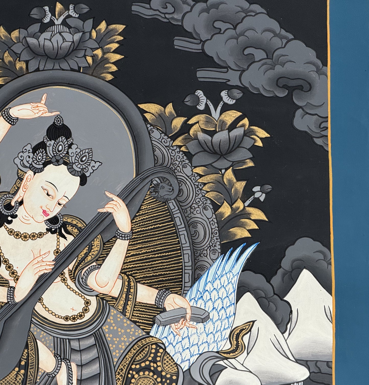 Hand-Painted Goddess Saraswati Thangka Painting – Masterpiece Hindu Art, Cotton Canvas