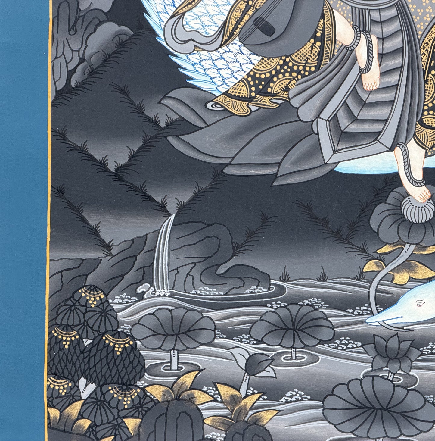 Hand-Painted Goddess Saraswati Thangka Painting – Masterpiece Hindu Art, Cotton Canvas