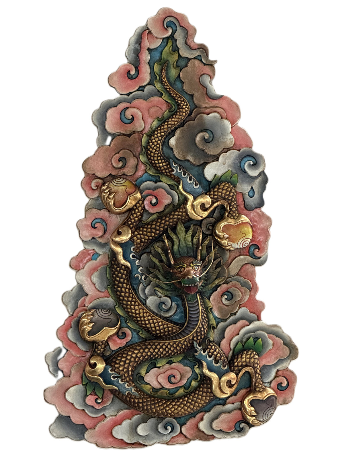 Handcrafted Copper Dragon Wall Hanging Gold-Plated Himalayan Feng Shui Art – Large Statement Piece