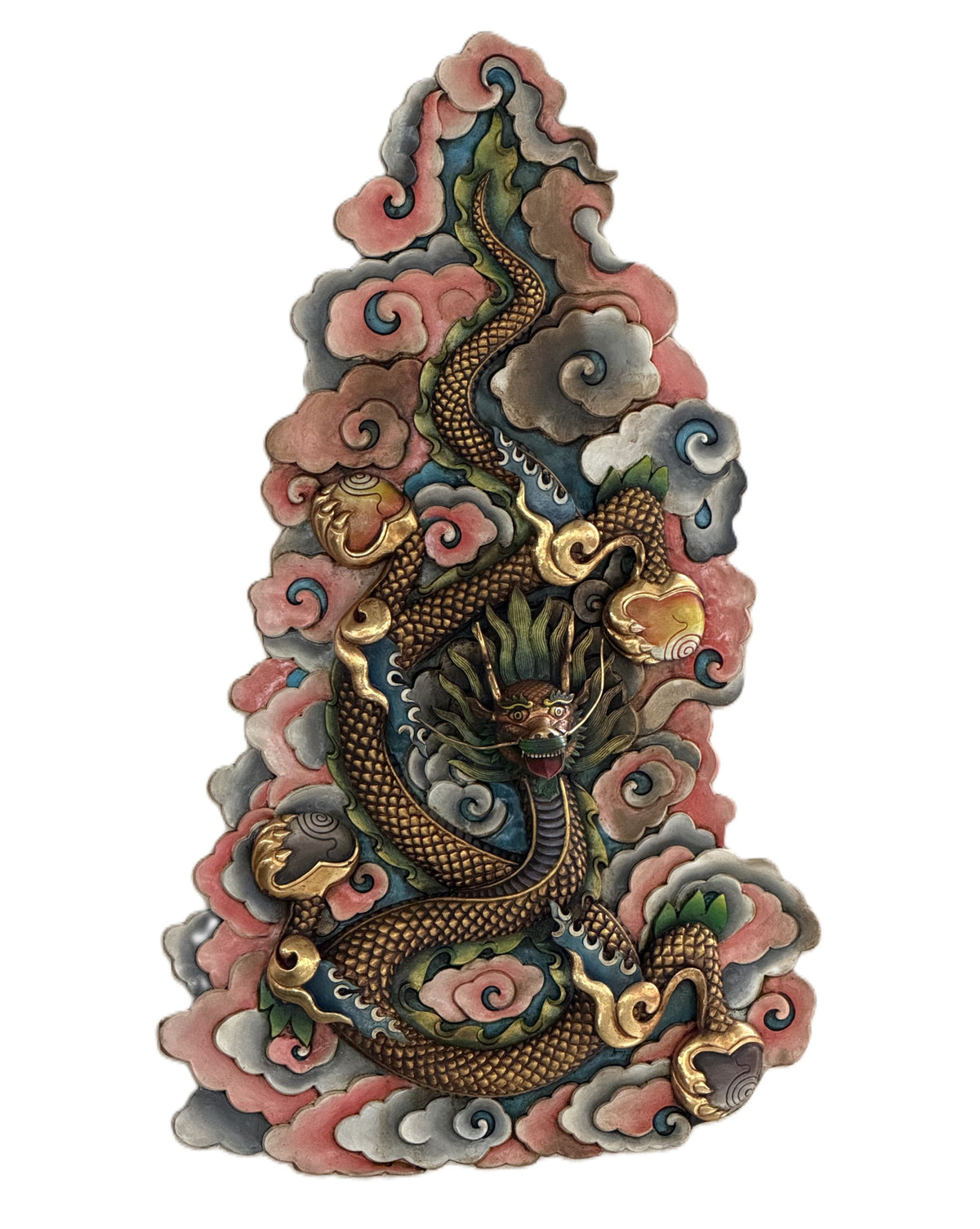 Handcrafted Copper Dragon Wall Hanging Gold-Plated Himalayan Feng Shui Art – Large Statement Piece