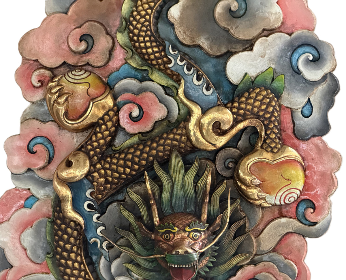 Handcrafted Copper Dragon Wall Hanging Gold-Plated Himalayan Feng Shui Art – Large Statement Piece