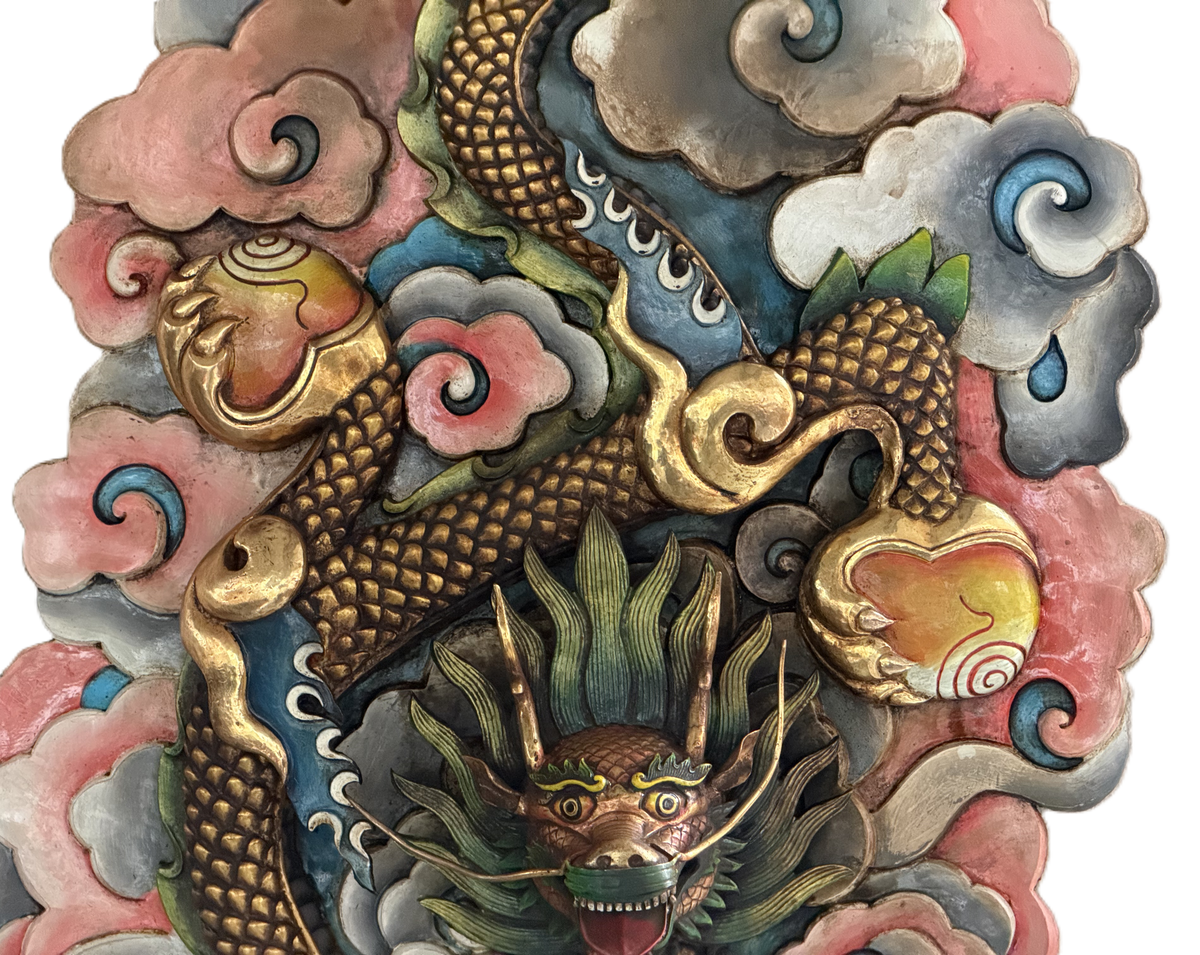 Handcrafted Copper Dragon Wall Hanging Gold-Plated Himalayan Feng Shui Art – Large Statement Piece