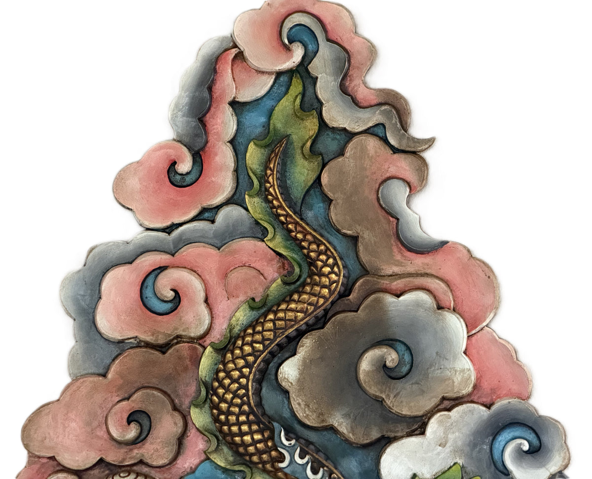 Handcrafted Copper Dragon Wall Hanging Gold-Plated Himalayan Feng Shui Art – Large Statement Piece