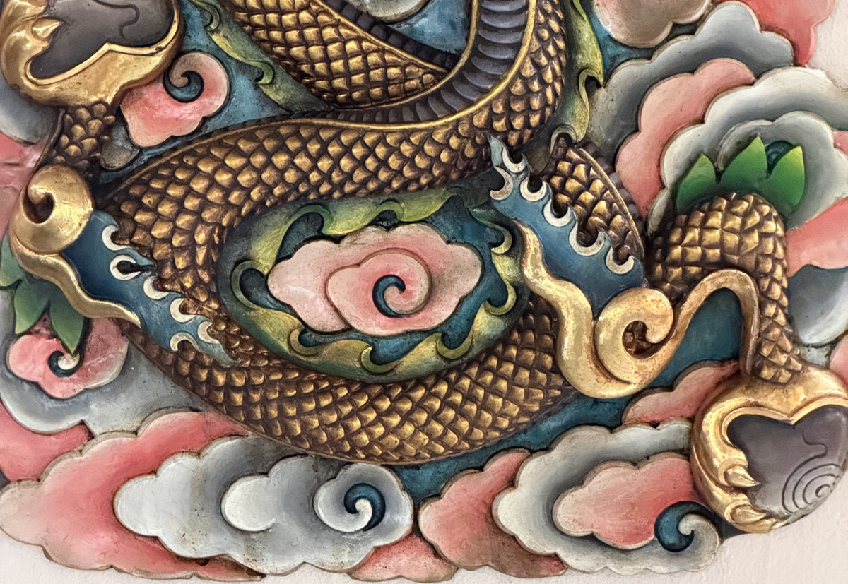 Handcrafted Copper Dragon Wall Hanging Gold-Plated Himalayan Feng Shui Art – Large Statement Piece