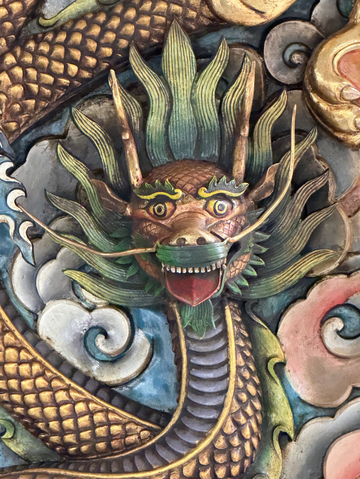 Handcrafted Copper Dragon Wall Hanging Gold-Plated Himalayan Feng Shui Art – Large Statement Piece