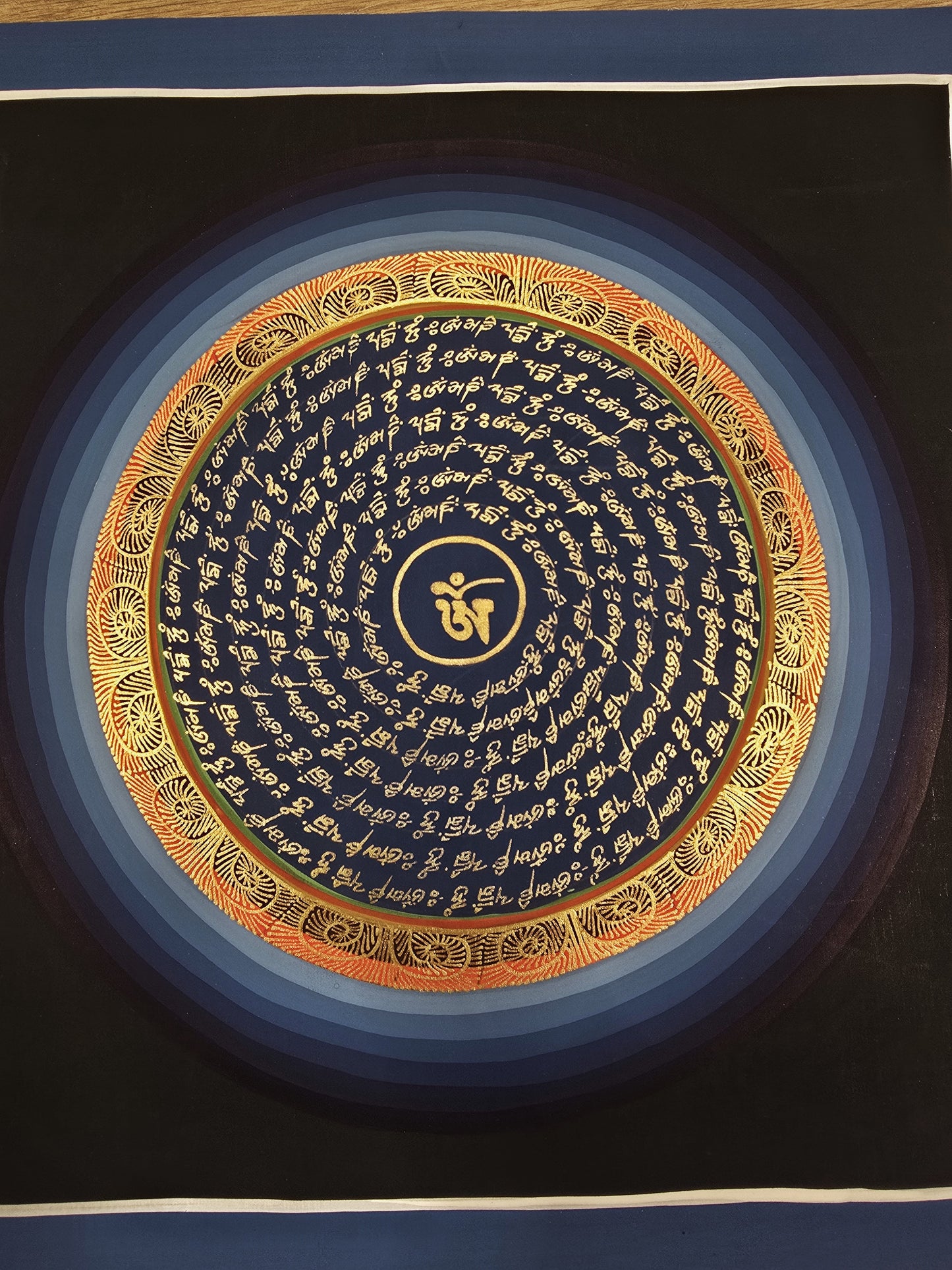 OM MANTRA MANDALA – Set of 3 Hand-Painted Tibetan Thangkas