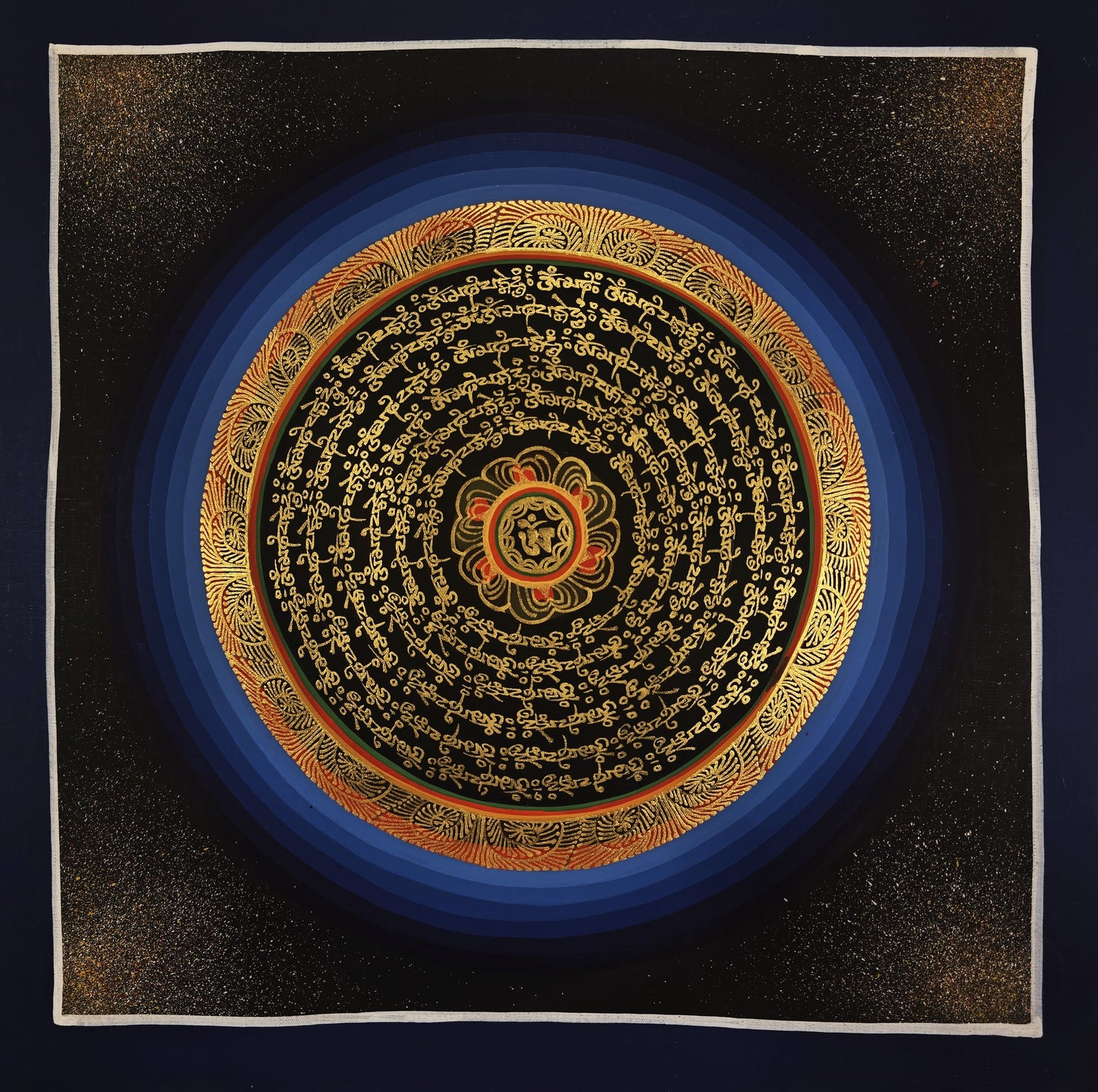 OM MANTRA MANDALA – Set of 3 Hand-Painted Tibetan Thangkas