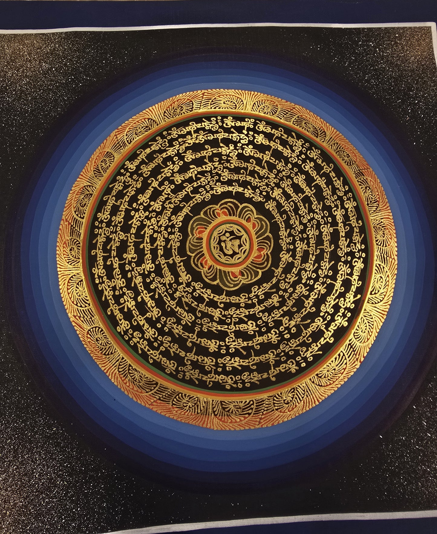 OM MANTRA MANDALA – Set of 3 Hand-Painted Tibetan Thangkas