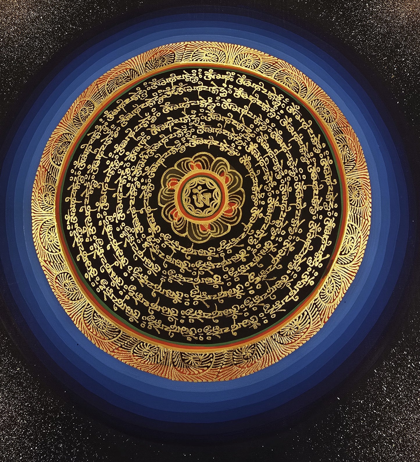 OM MANTRA MANDALA – Set of 3 Hand-Painted Tibetan Thangkas