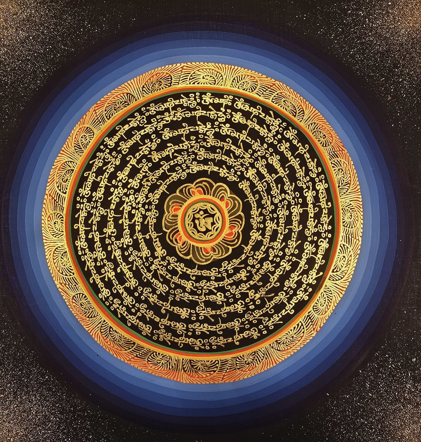 OM MANTRA MANDALA – Set of 3 Hand-Painted Tibetan Thangkas