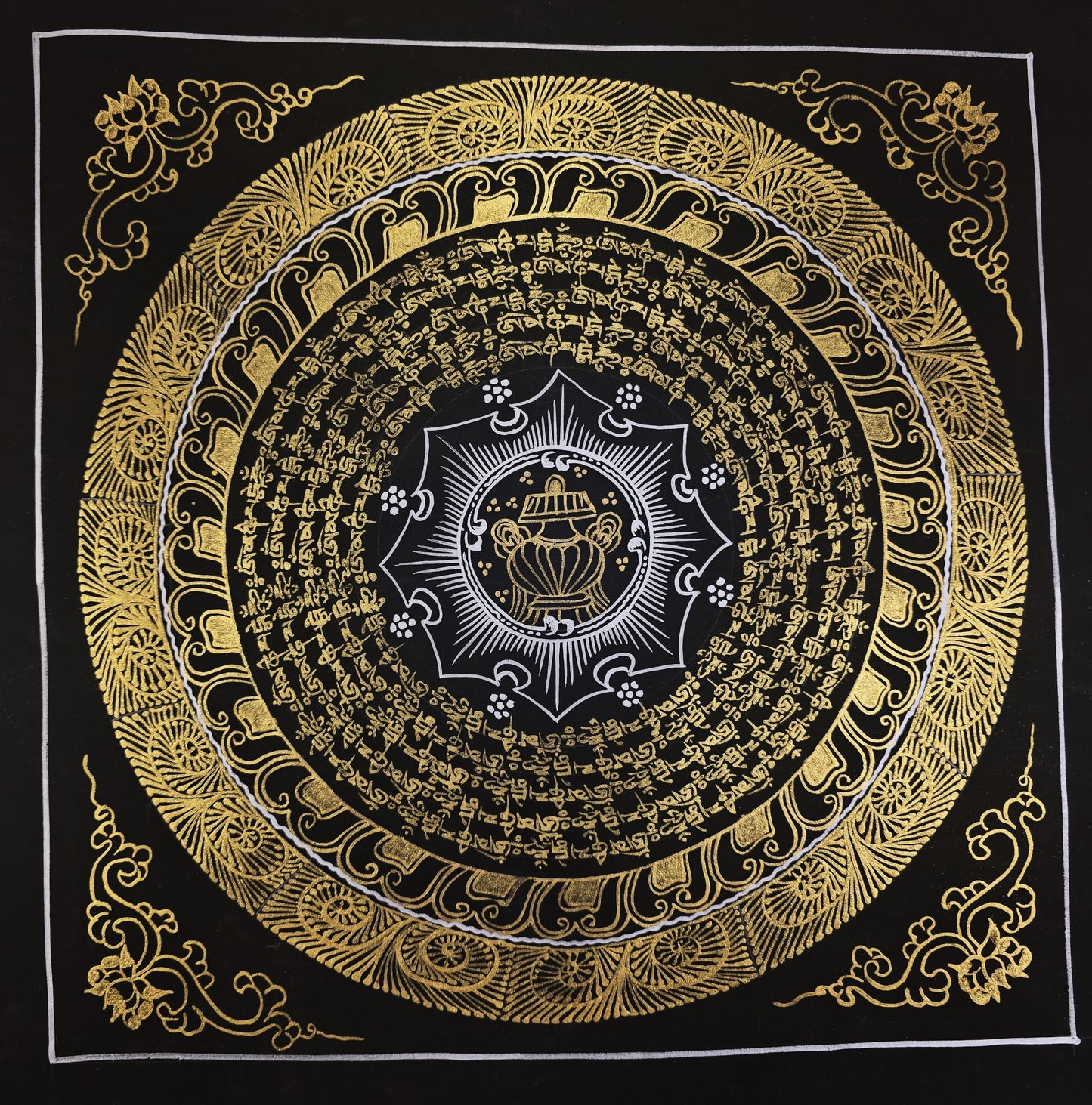 OM MANTRA MANDALA – Set of 3 Hand-Painted Tibetan Thangkas