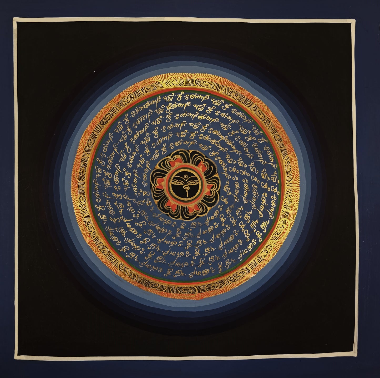 OM MANTRA MANDALA – Set of 3 Hand-Painted Tibetan Thangkas