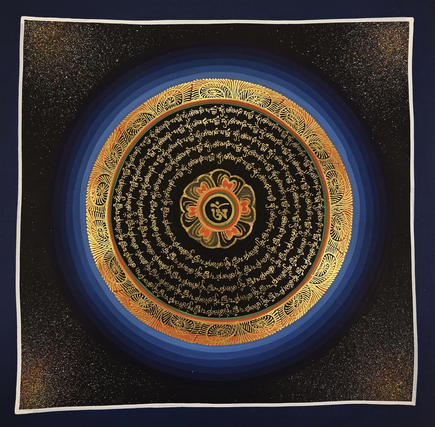 OM MANTRA MANDALA – Set of 3 Hand-Painted Tibetan Thangkas