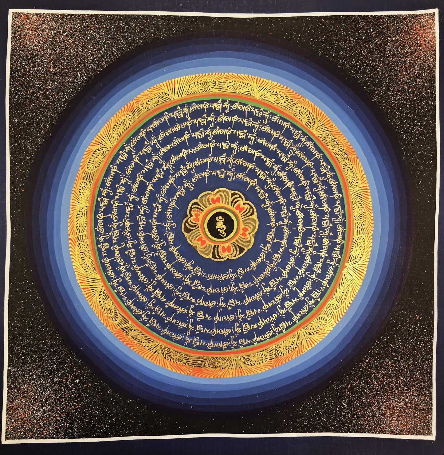 OM MANTRA MANDALA – Set of 3 Hand-Painted Tibetan Thangkas