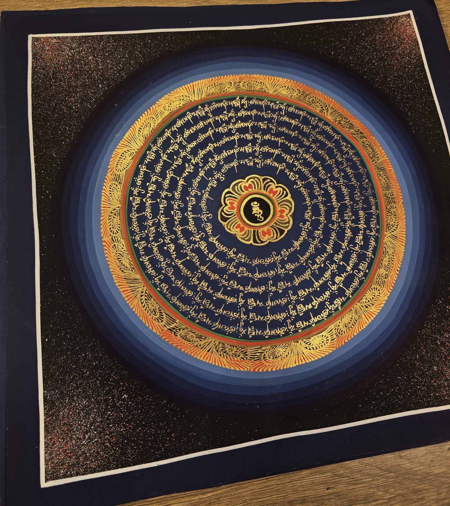 OM MANTRA MANDALA – Set of 3 Hand-Painted Tibetan Thangkas