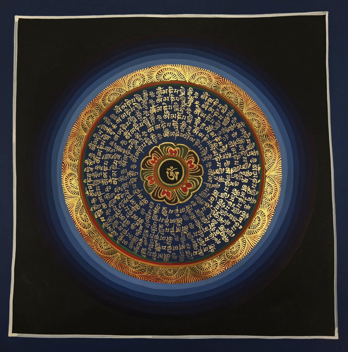 OM MANTRA MANDALA – Set of 3 Hand-Painted Tibetan Thangkas