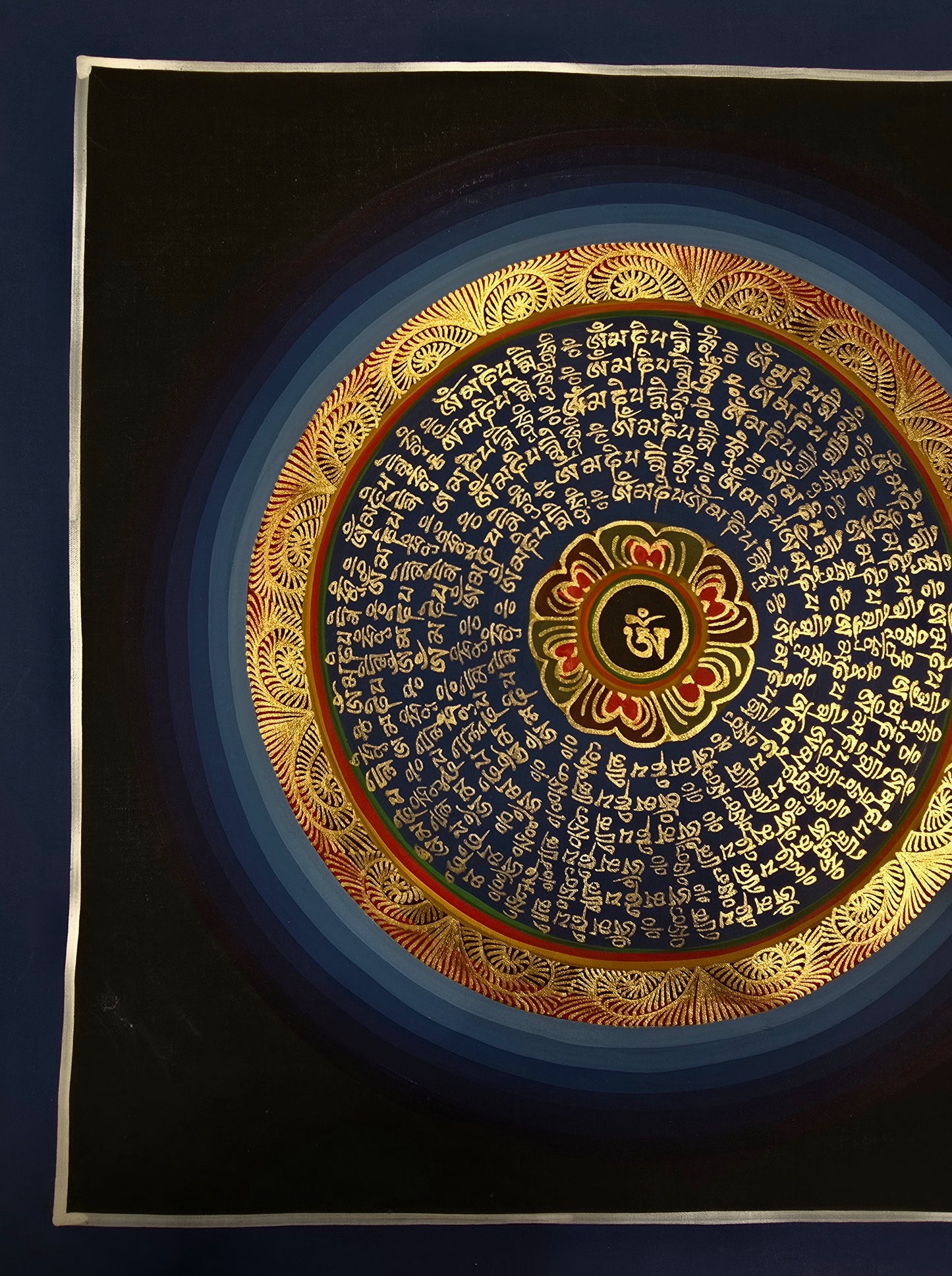 OM MANTRA MANDALA – Set of 3 Hand-Painted Tibetan Thangkas