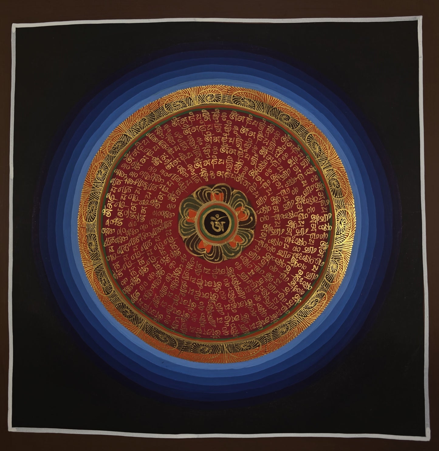 OM MANTRA MANDALA – Set of 3 Hand-Painted Tibetan Thangkas