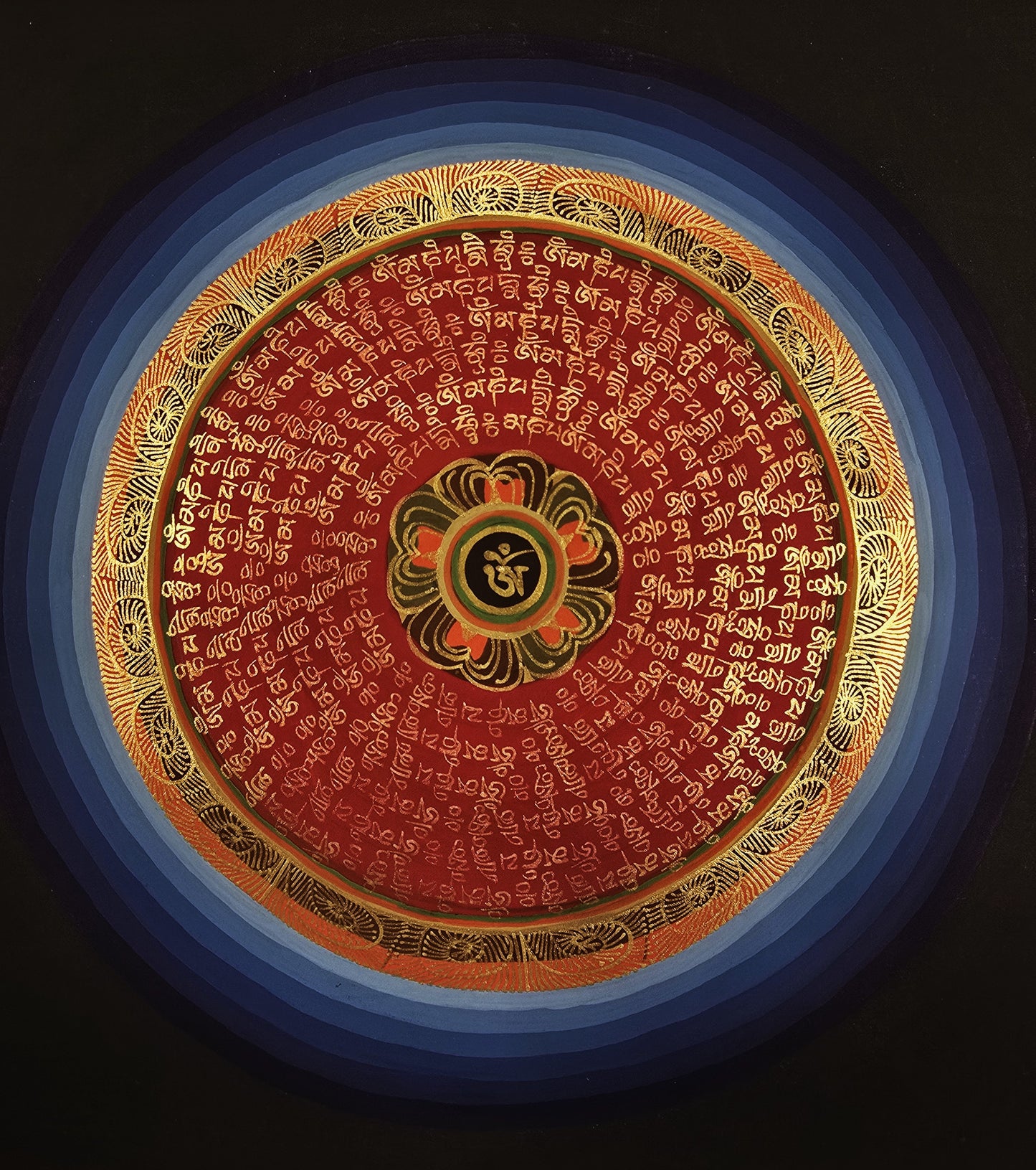 OM MANTRA MANDALA – Set of 3 Hand-Painted Tibetan Thangkas