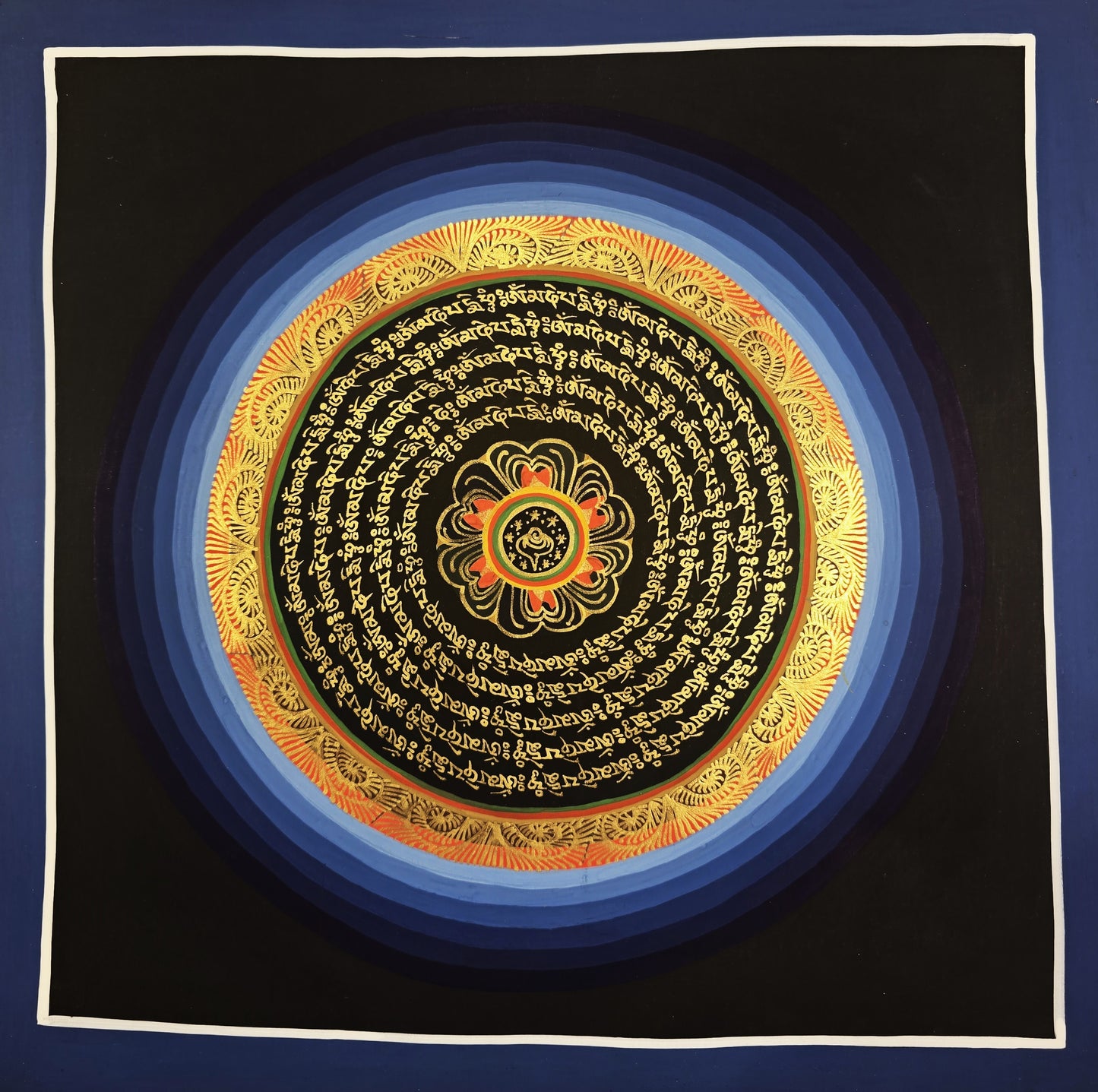 OM MANTRA MANDALA – Set of 3 Hand-Painted Tibetan Thangkas