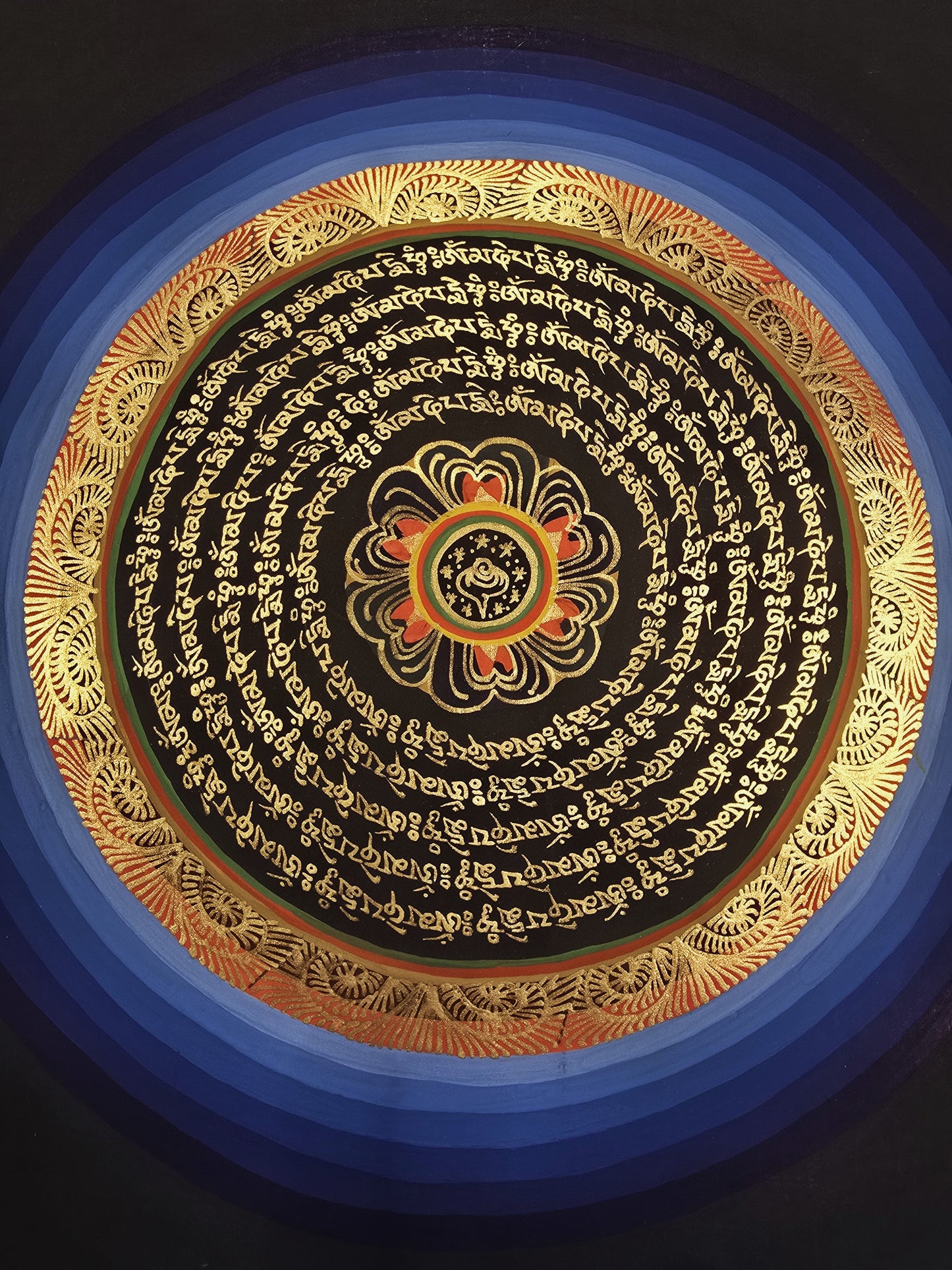 OM MANTRA MANDALA – Set of 3 Hand-Painted Tibetan Thangkas