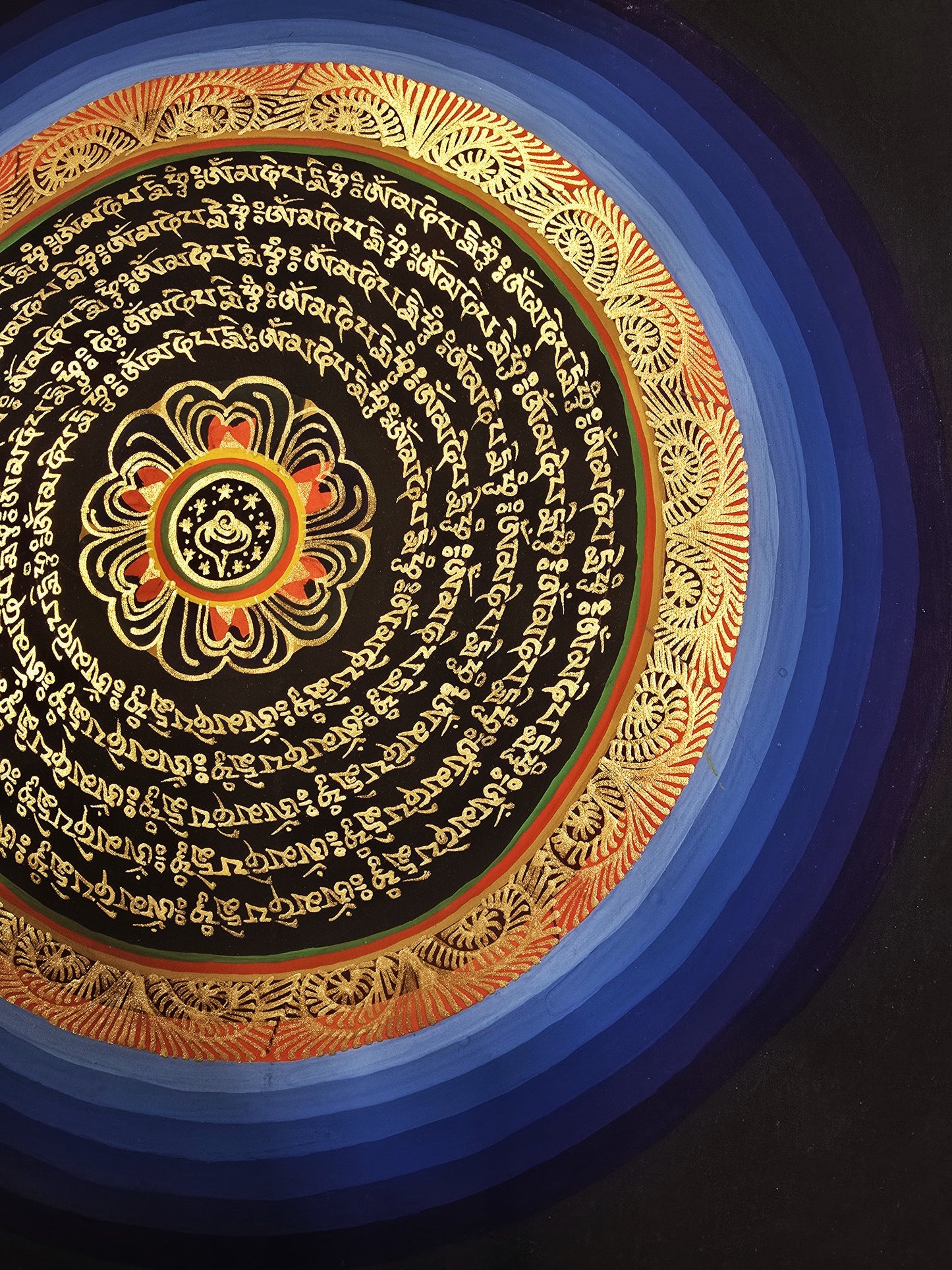 OM MANTRA MANDALA – Set of 3 Hand-Painted Tibetan Thangkas