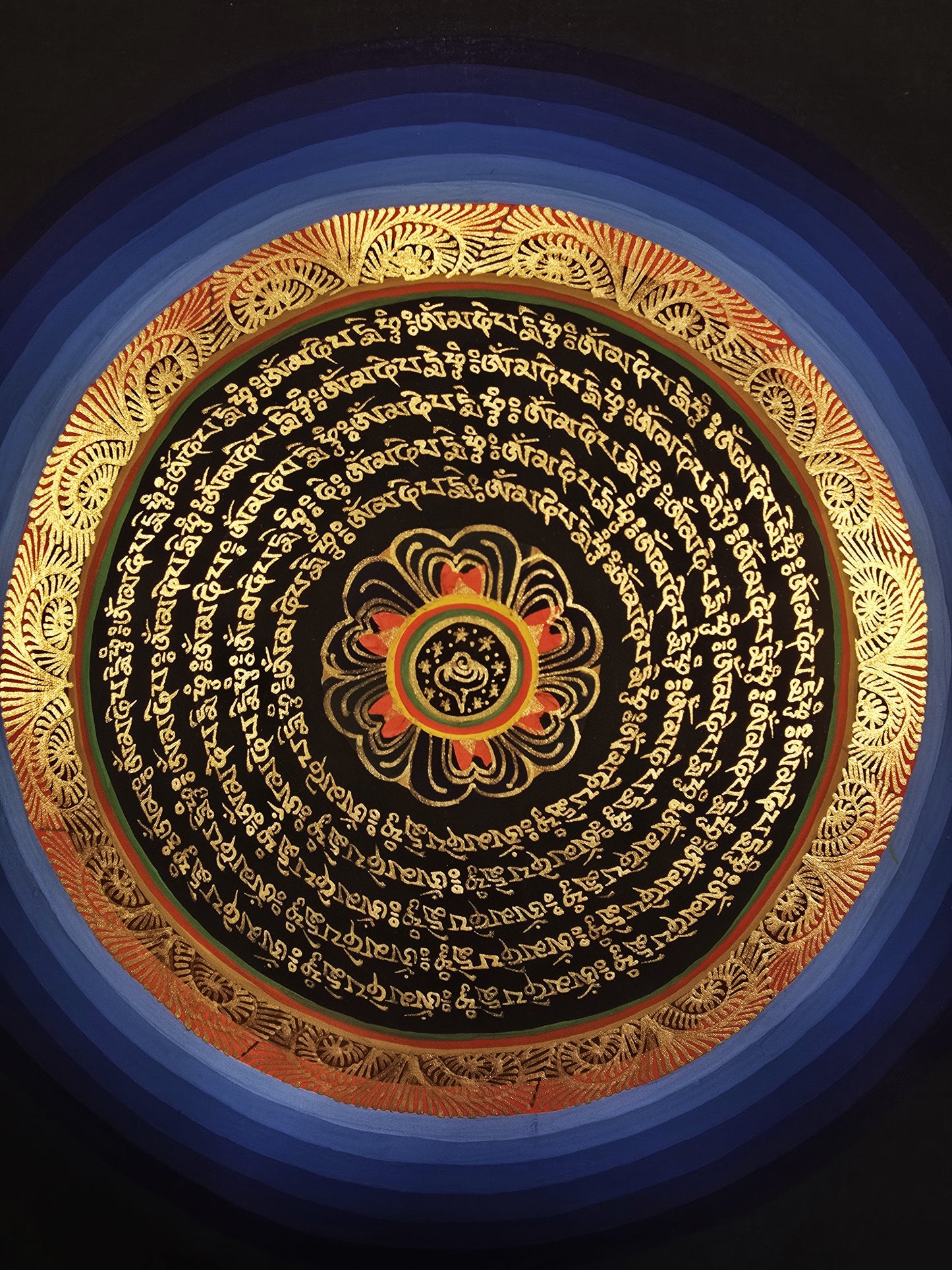 OM MANTRA MANDALA – Set of 3 Hand-Painted Tibetan Thangkas