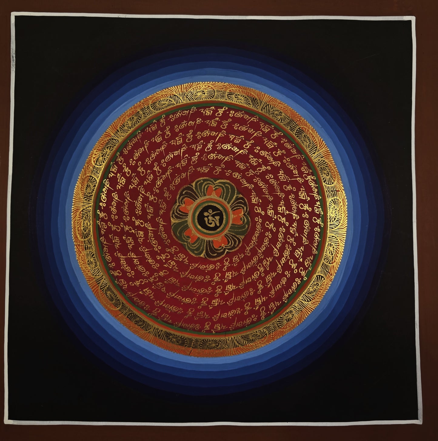 OM MANTRA MANDALA – Set of 3 Hand-Painted Tibetan Thangkas