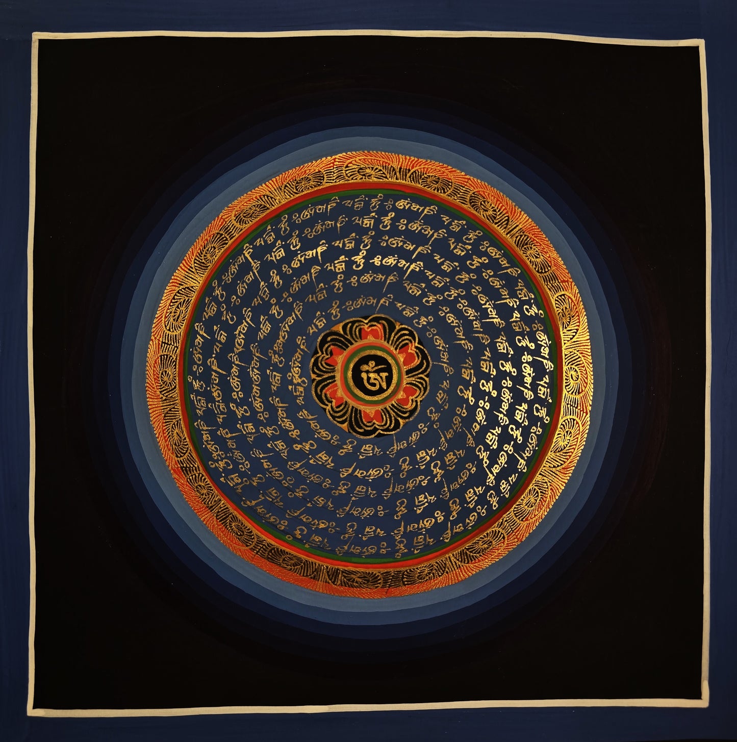 OM MANTRA MANDALA – Set of 3 Hand-Painted Tibetan Thangkas