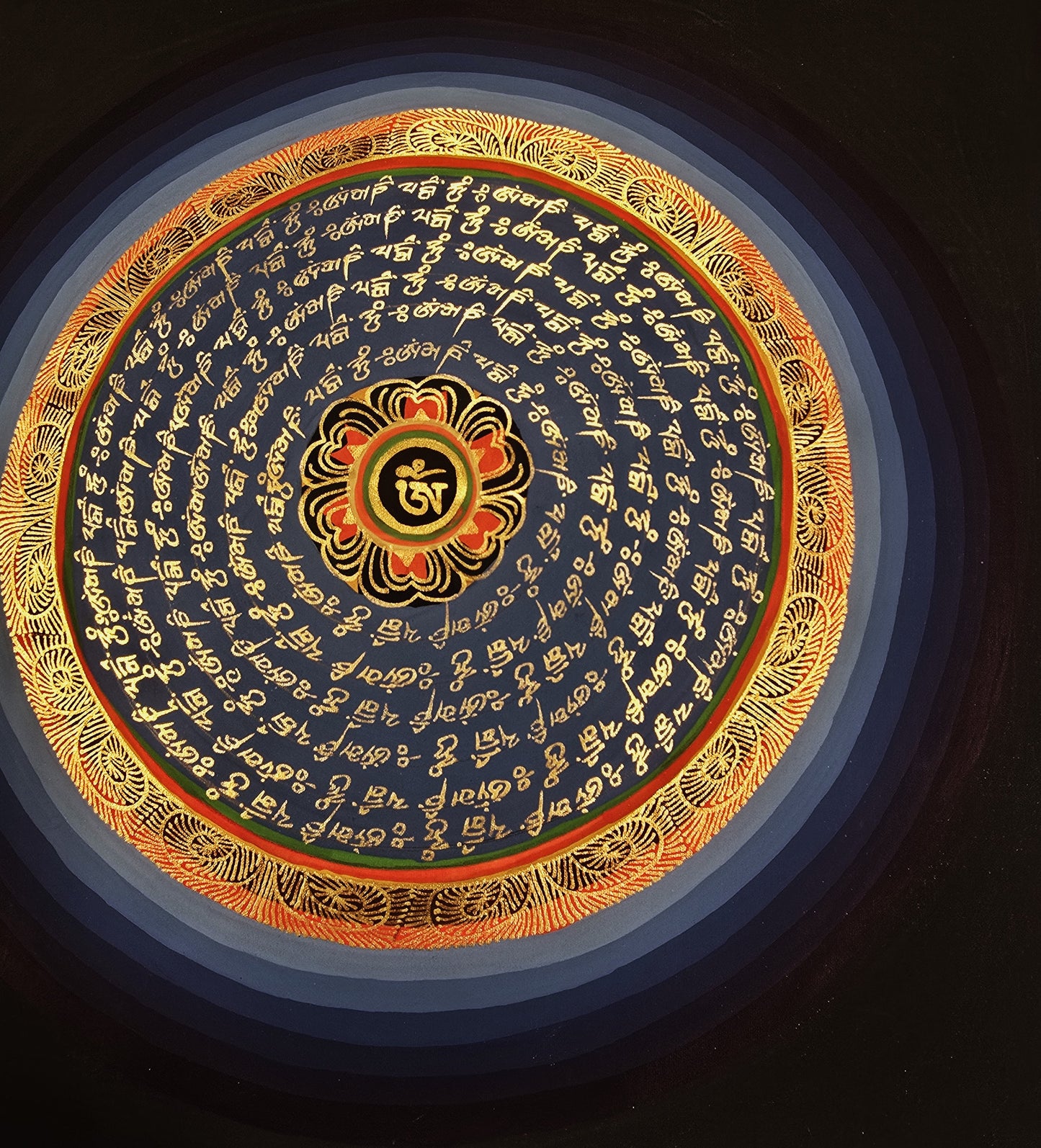 OM MANTRA MANDALA – Set of 3 Hand-Painted Tibetan Thangkas