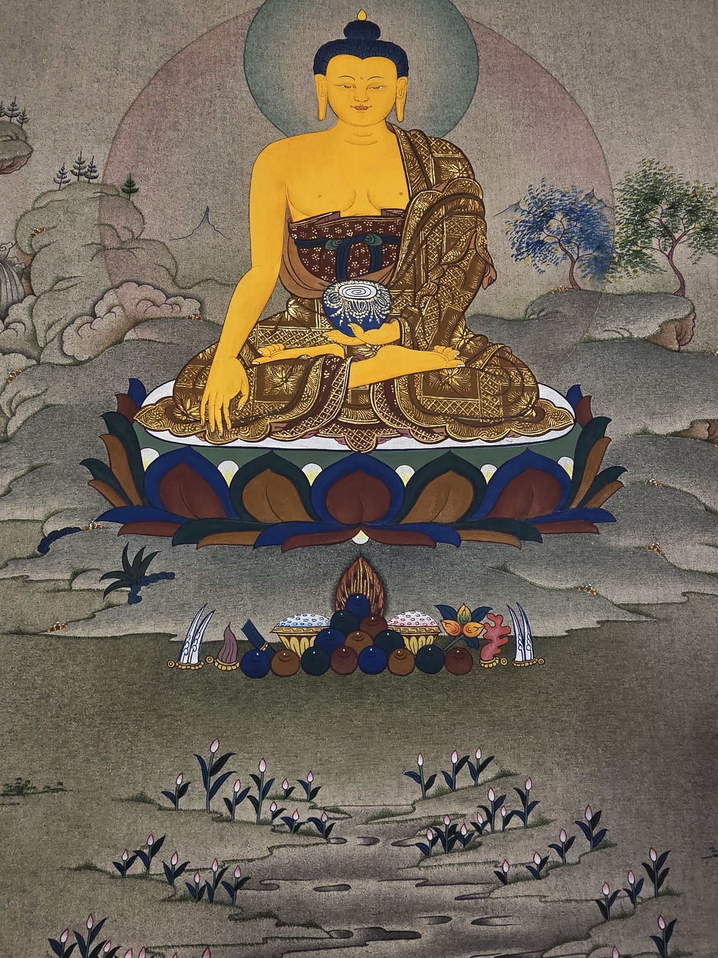 Shakyamuni Buddha Thangka – Hand-Painted Karma Gadri Tibetan Art