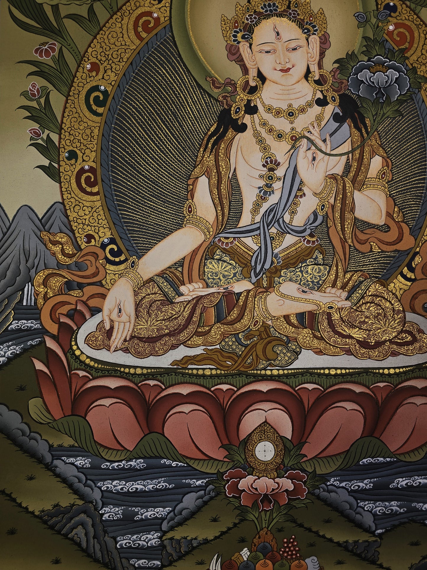 White Tara Mother Goddess – Masterpiece Hand-Painted Tibetan Thangka
