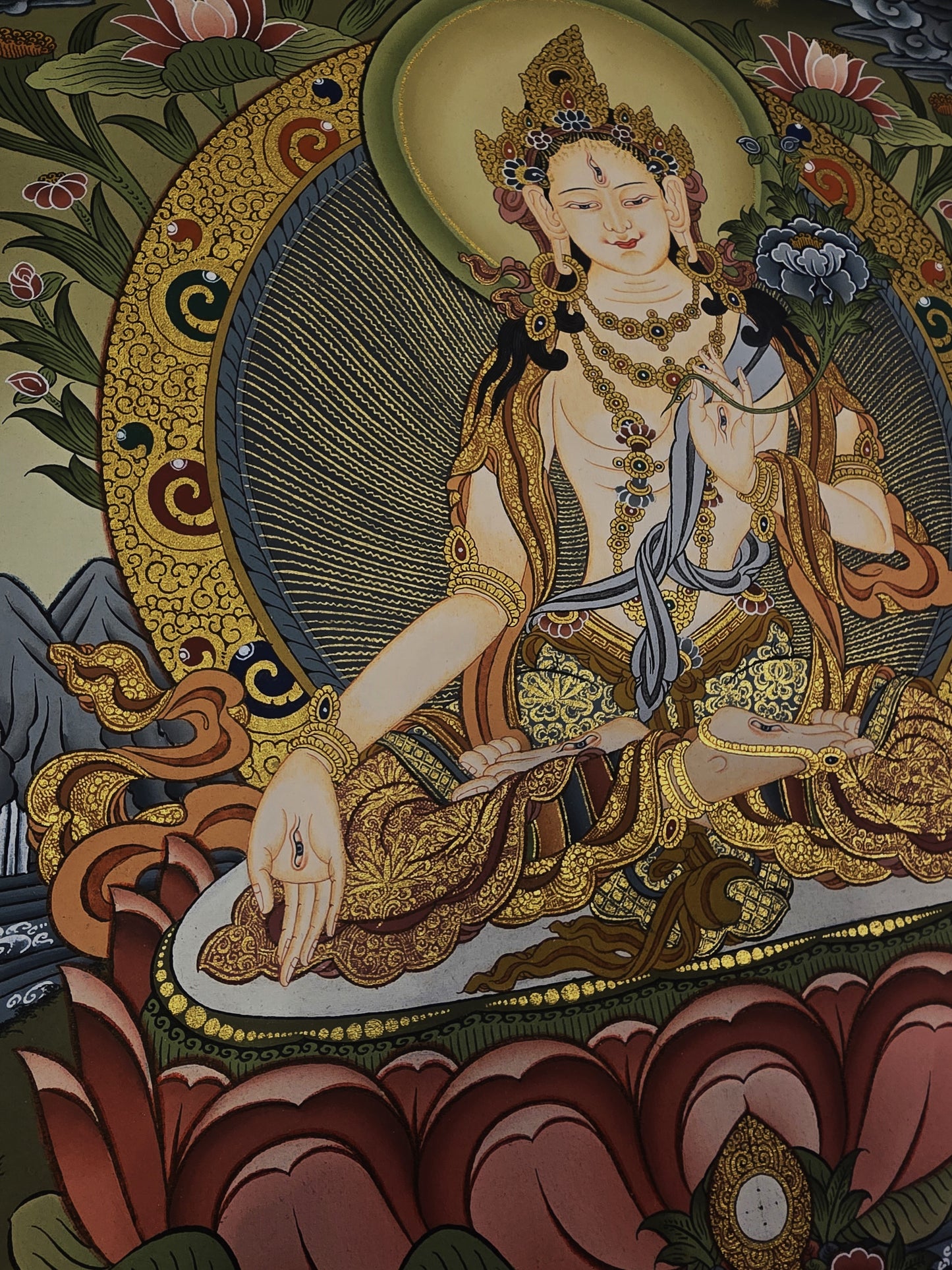 White Tara Mother Goddess – Masterpiece Hand-Painted Tibetan Thangka