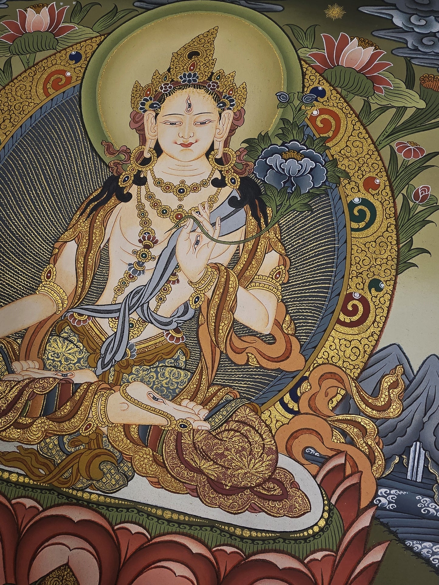 White Tara Mother Goddess – Masterpiece Hand-Painted Tibetan Thangka