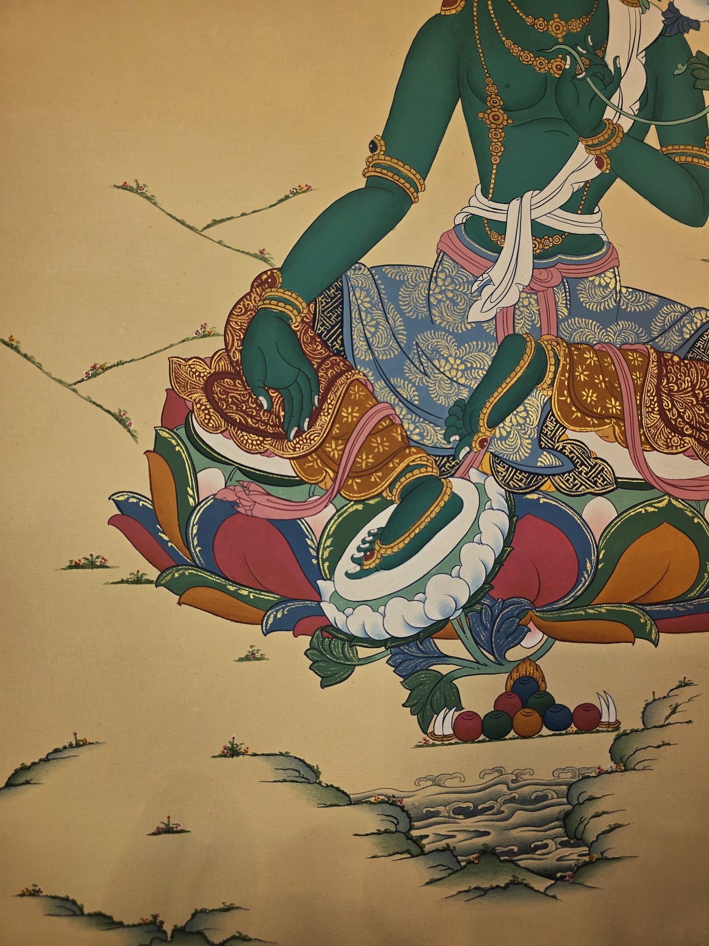 Green Tara Thangka – Hand-Painted Tibetan Artwork in Karma Gadri Style