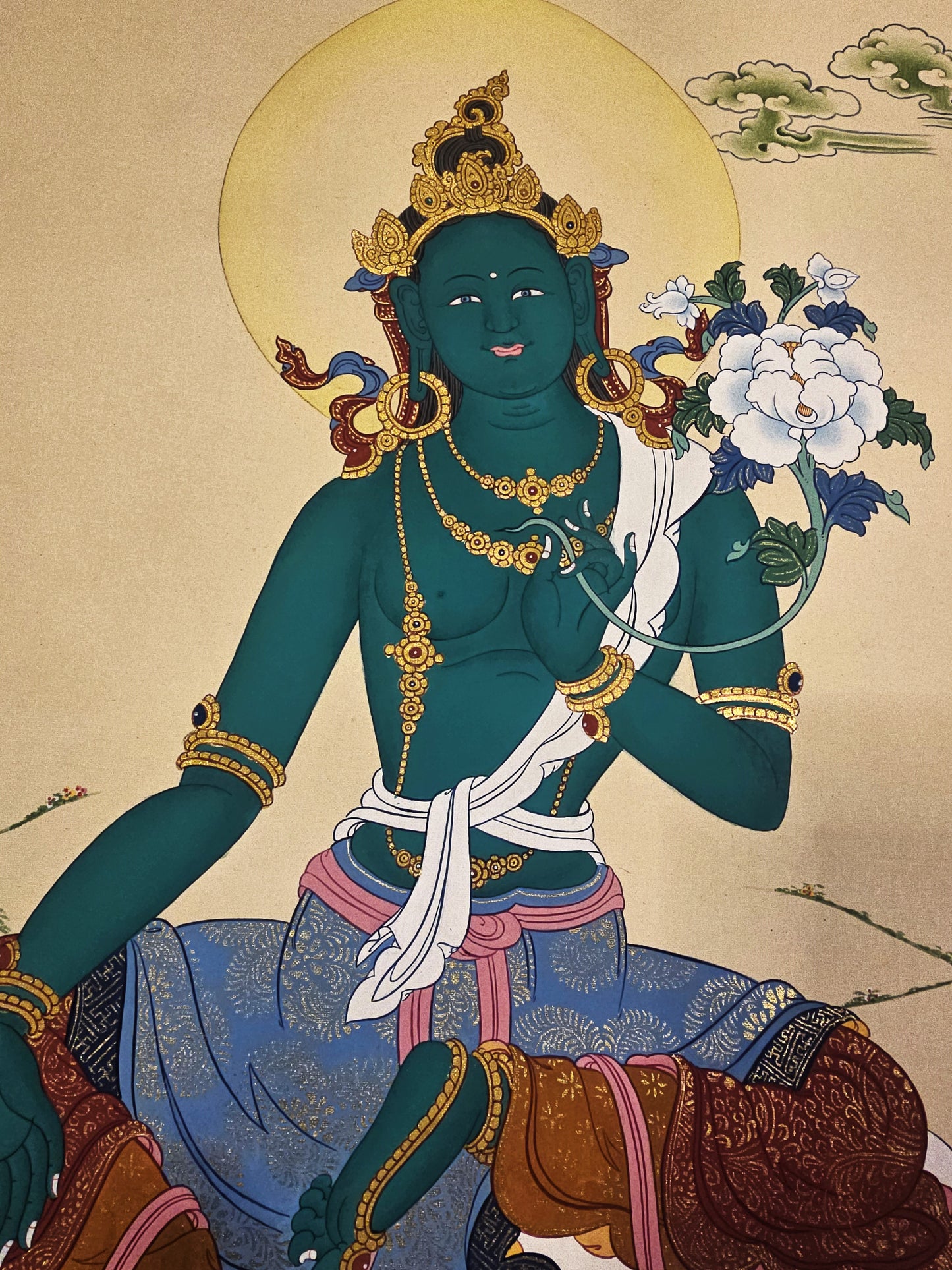 Green Tara Thangka – Hand-Painted Tibetan Artwork in Karma Gadri Style