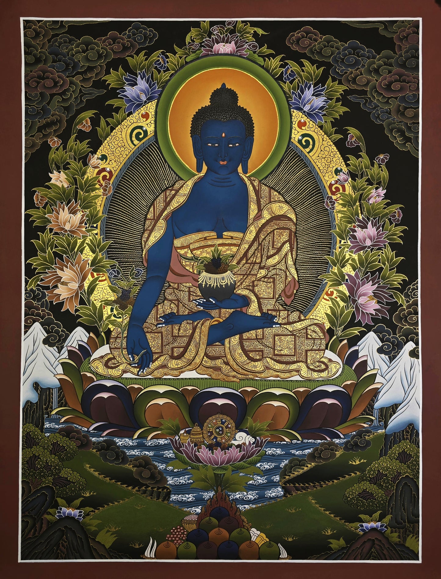 Medicine Buddha Thangka Hand Painted Tibetan Buddhist Bhaisajyaguru Healing Art