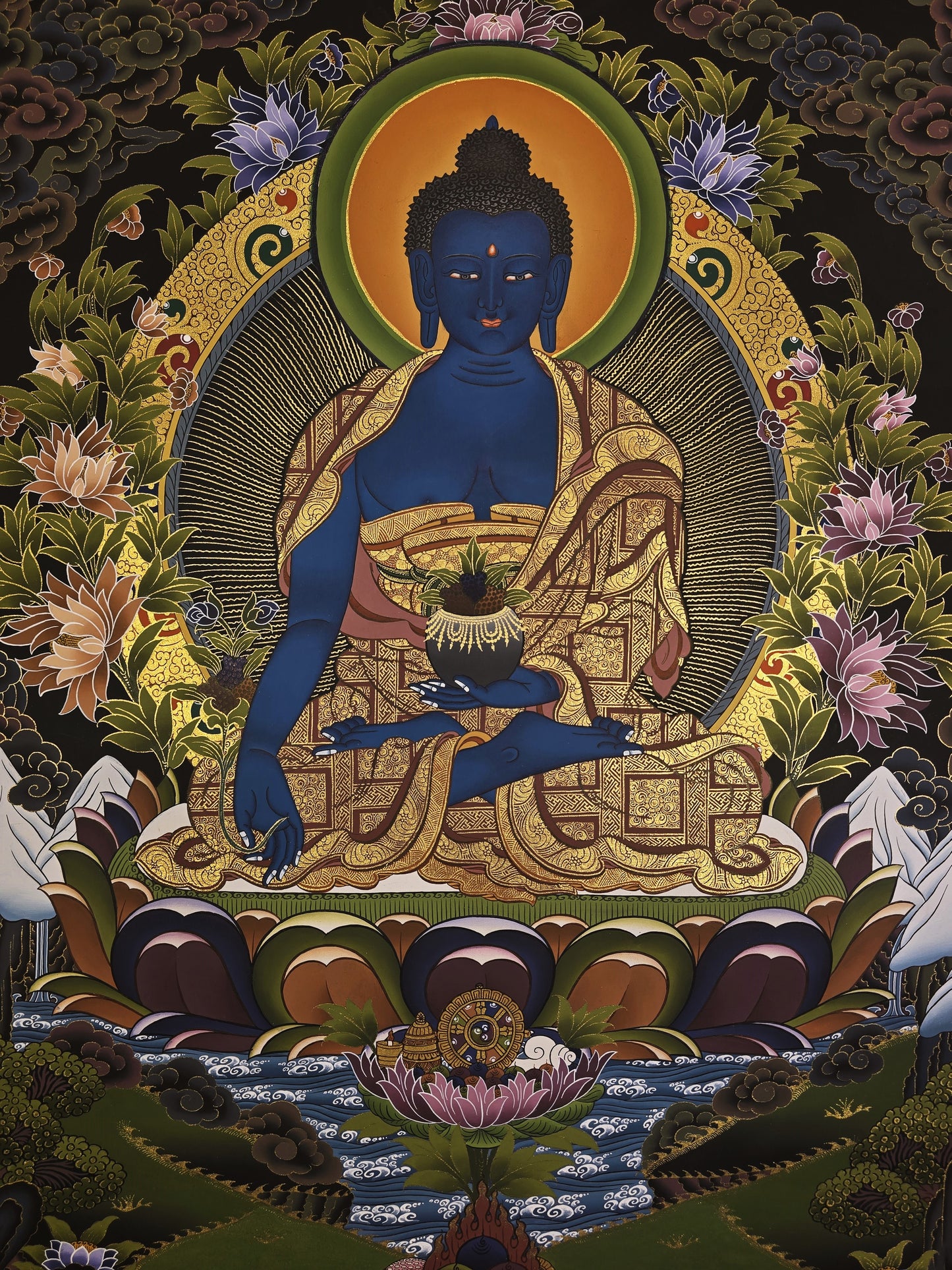Medicine Buddha Thangka Hand Painted Tibetan Buddhist Bhaisajyaguru Healing Art