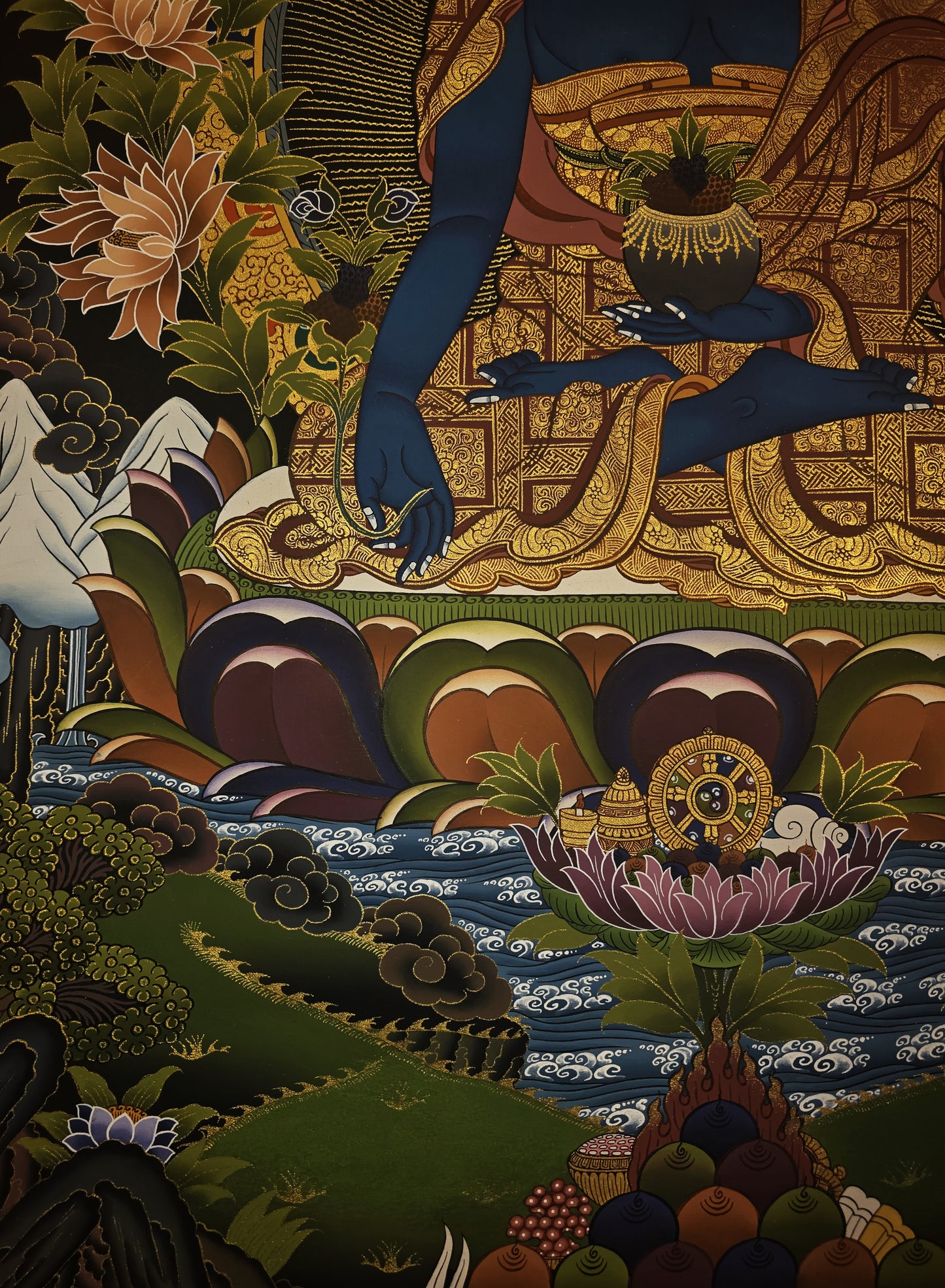 Medicine Buddha Thangka Hand Painted Tibetan Buddhist Bhaisajyaguru Healing Art