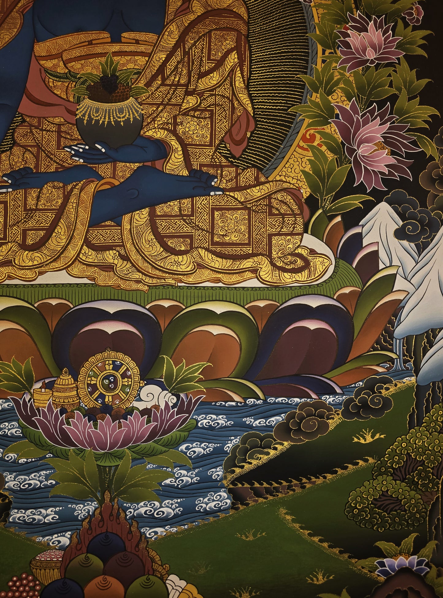 Medicine Buddha Thangka Hand Painted Tibetan Buddhist Bhaisajyaguru Healing Art