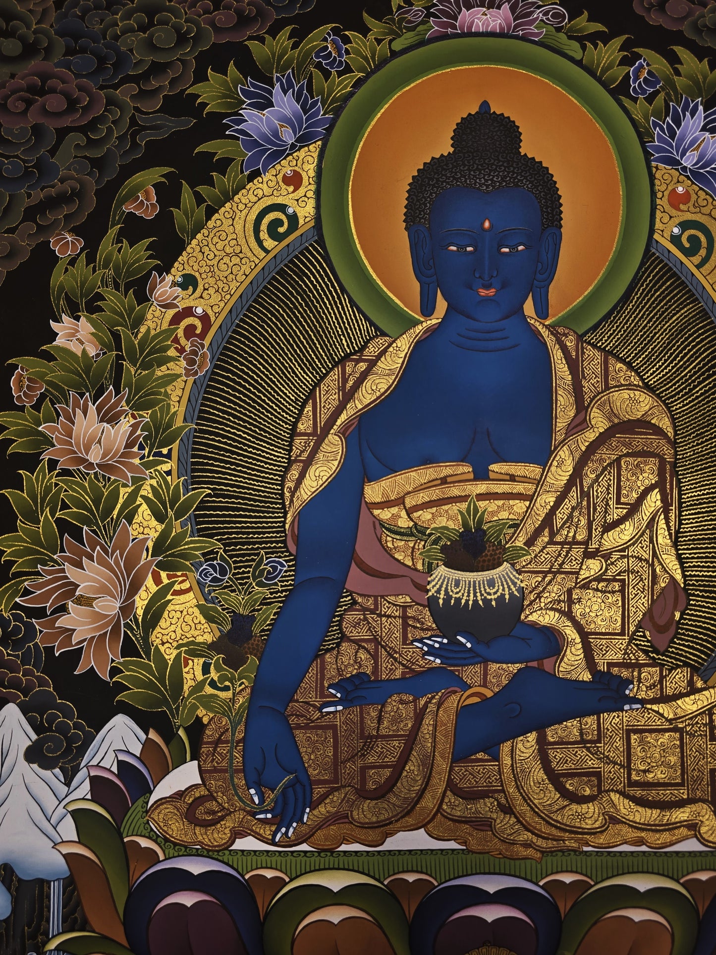 Medicine Buddha Thangka Hand Painted Tibetan Buddhist Bhaisajyaguru Healing Art