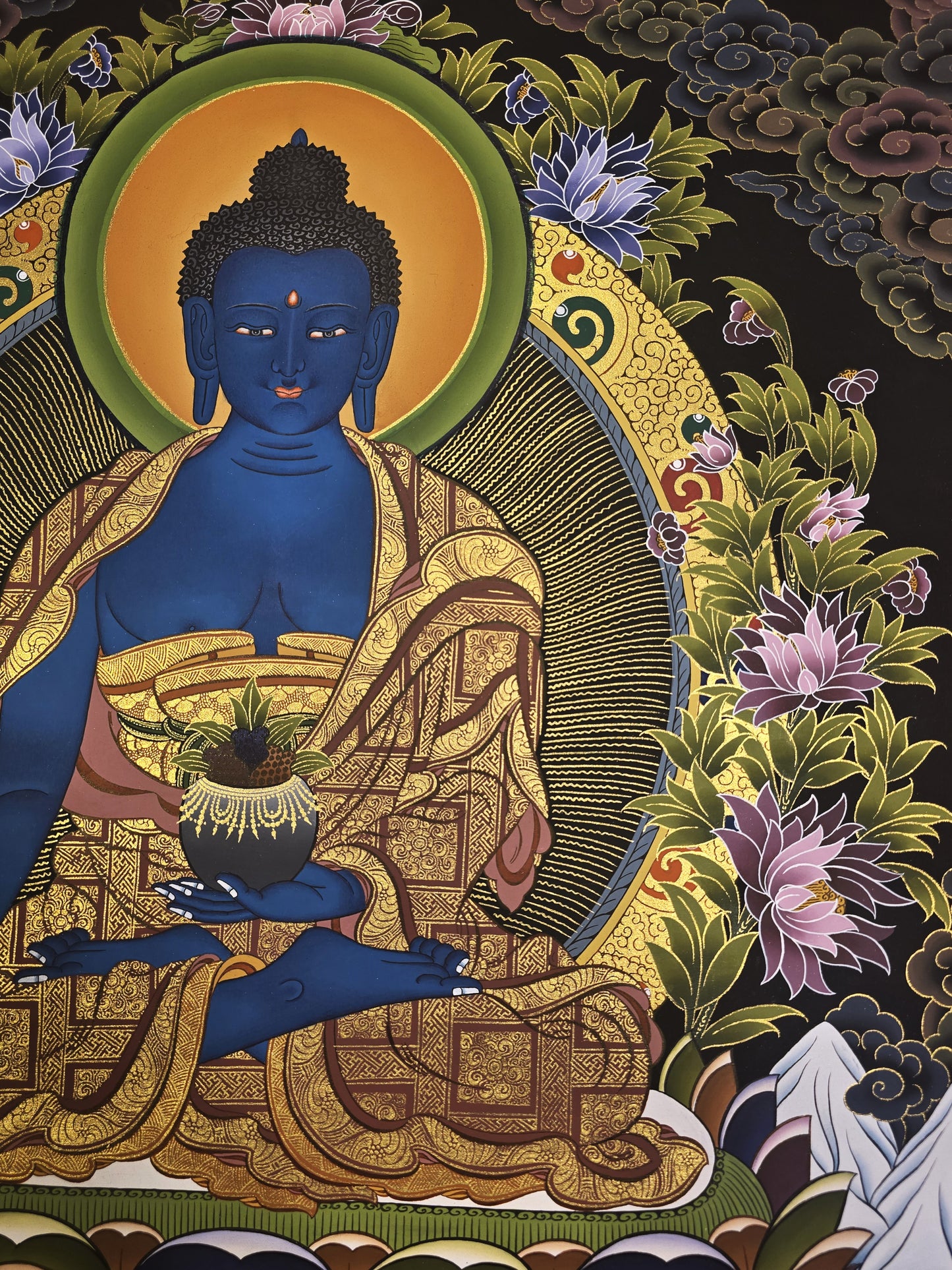 Medicine Buddha Thangka Hand Painted Tibetan Buddhist Bhaisajyaguru Healing Art
