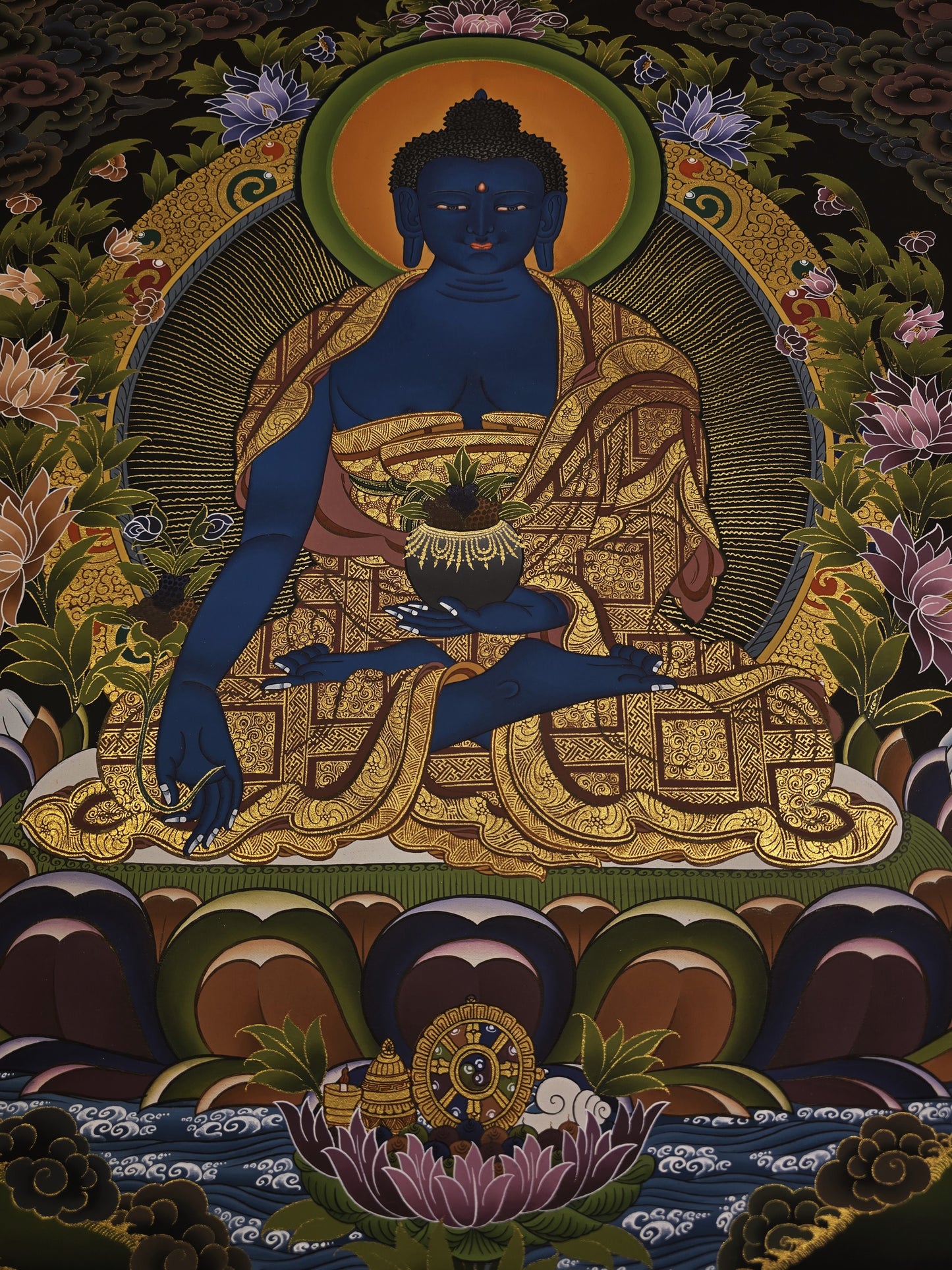 Medicine Buddha Thangka Hand Painted Tibetan Buddhist Bhaisajyaguru Healing Art