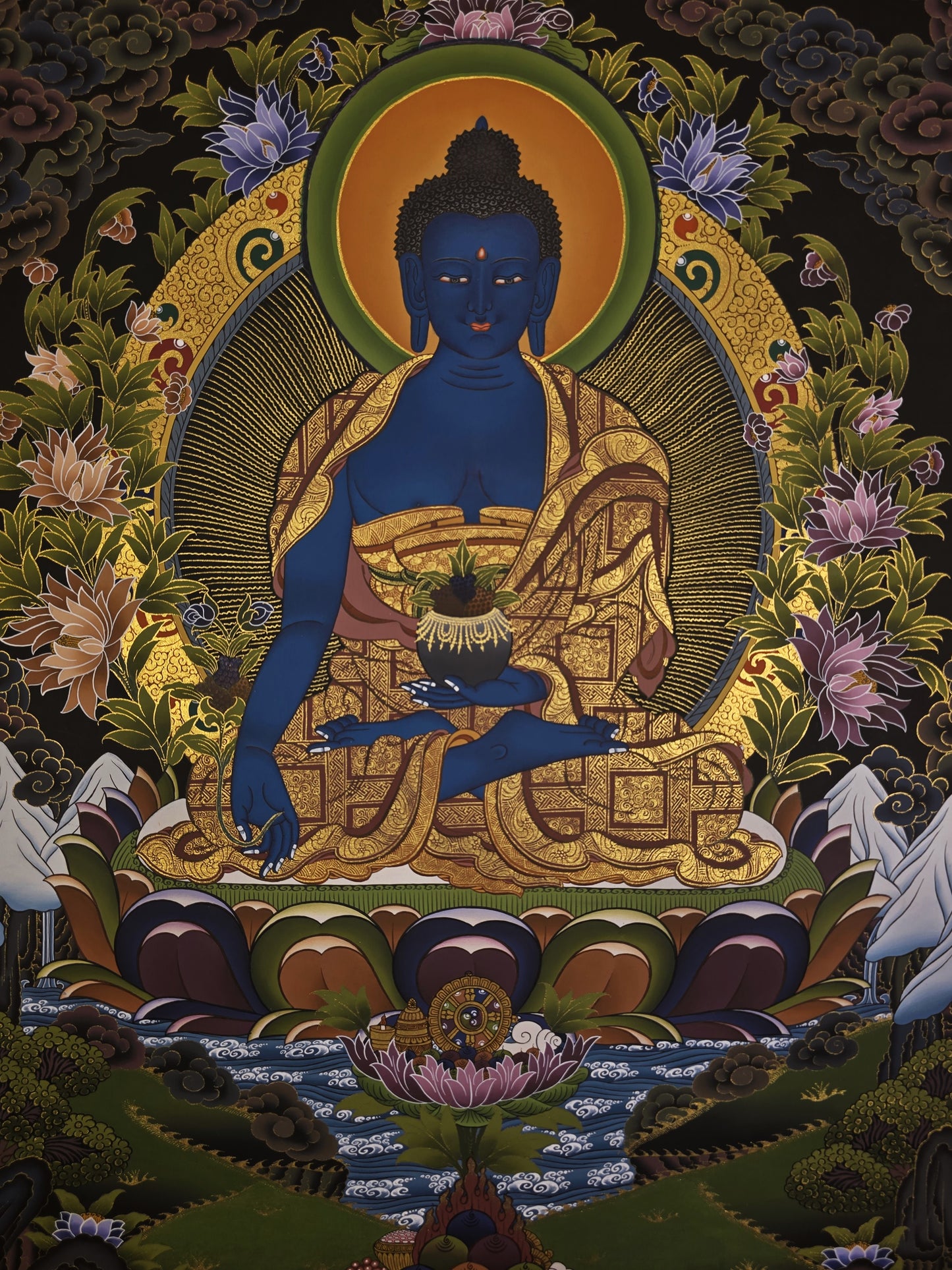 Medicine Buddha Thangka Hand Painted Tibetan Buddhist Bhaisajyaguru Healing Art