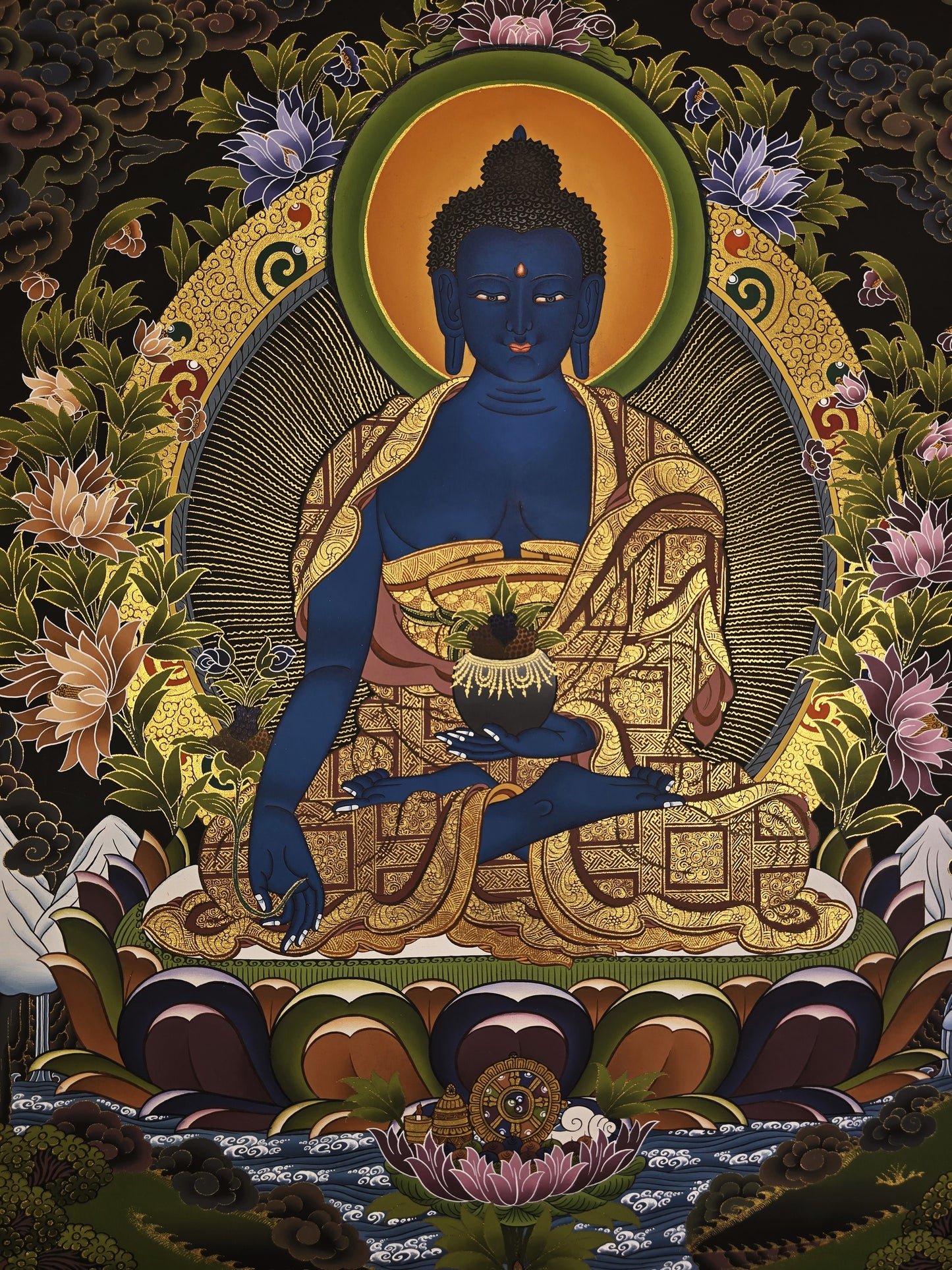 Medicine Buddha Thangka Hand Painted Tibetan Buddhist Bhaisajyaguru Healing Art