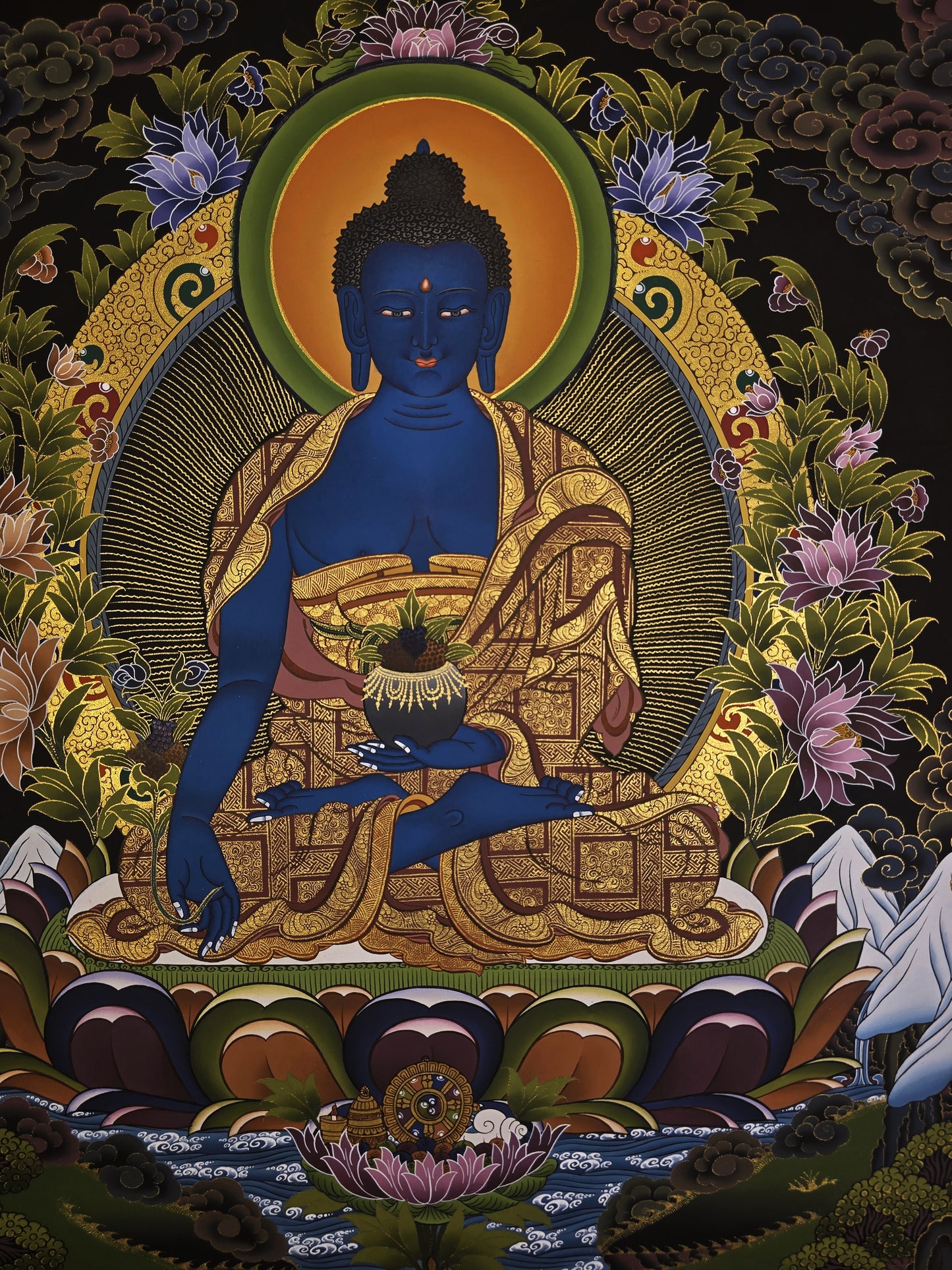 Medicine Buddha Thangka Hand Painted Tibetan Buddhist Bhaisajyaguru Healing Art