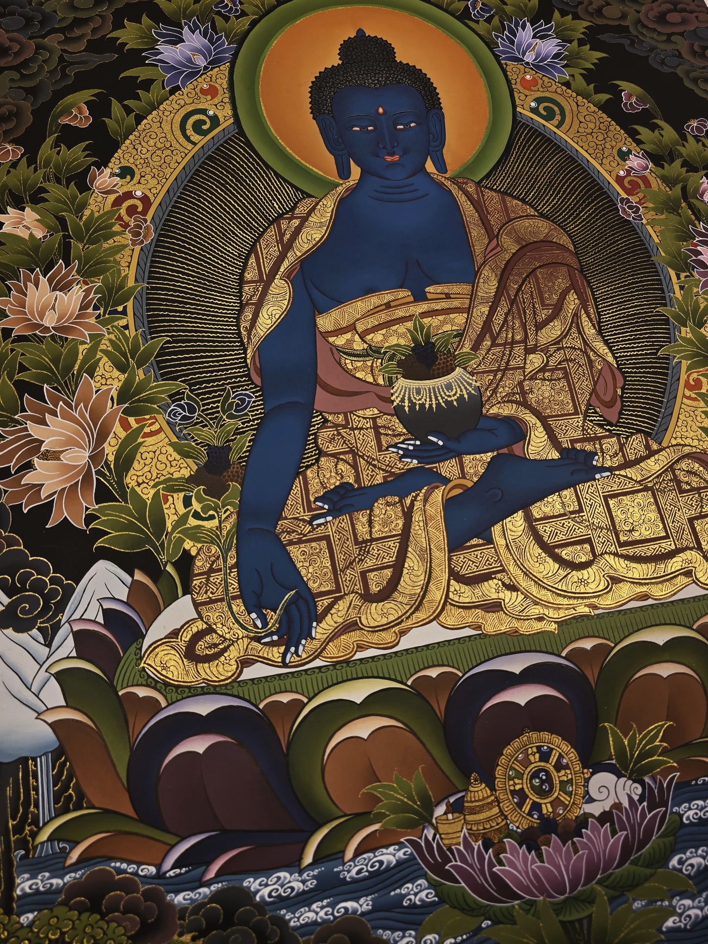 Medicine Buddha Thangka Hand Painted Tibetan Buddhist Bhaisajyaguru Healing Art